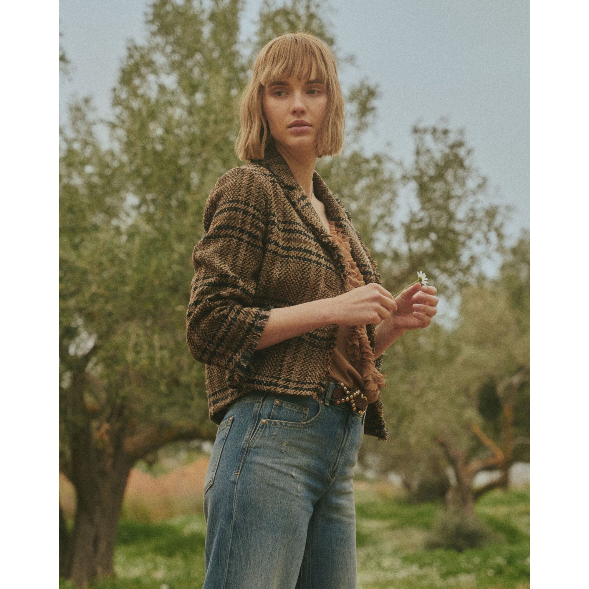 Luisa Cerano Tweed Check One Button Jacket Multi