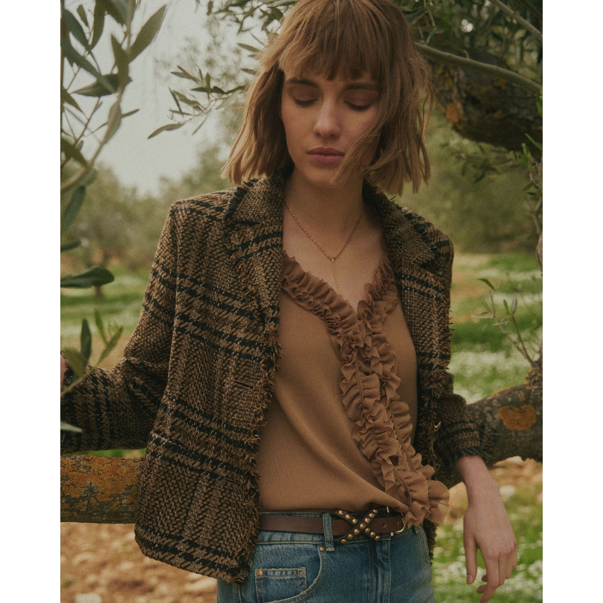 Luisa Cerano Tweed Check One Button Jacket Multi