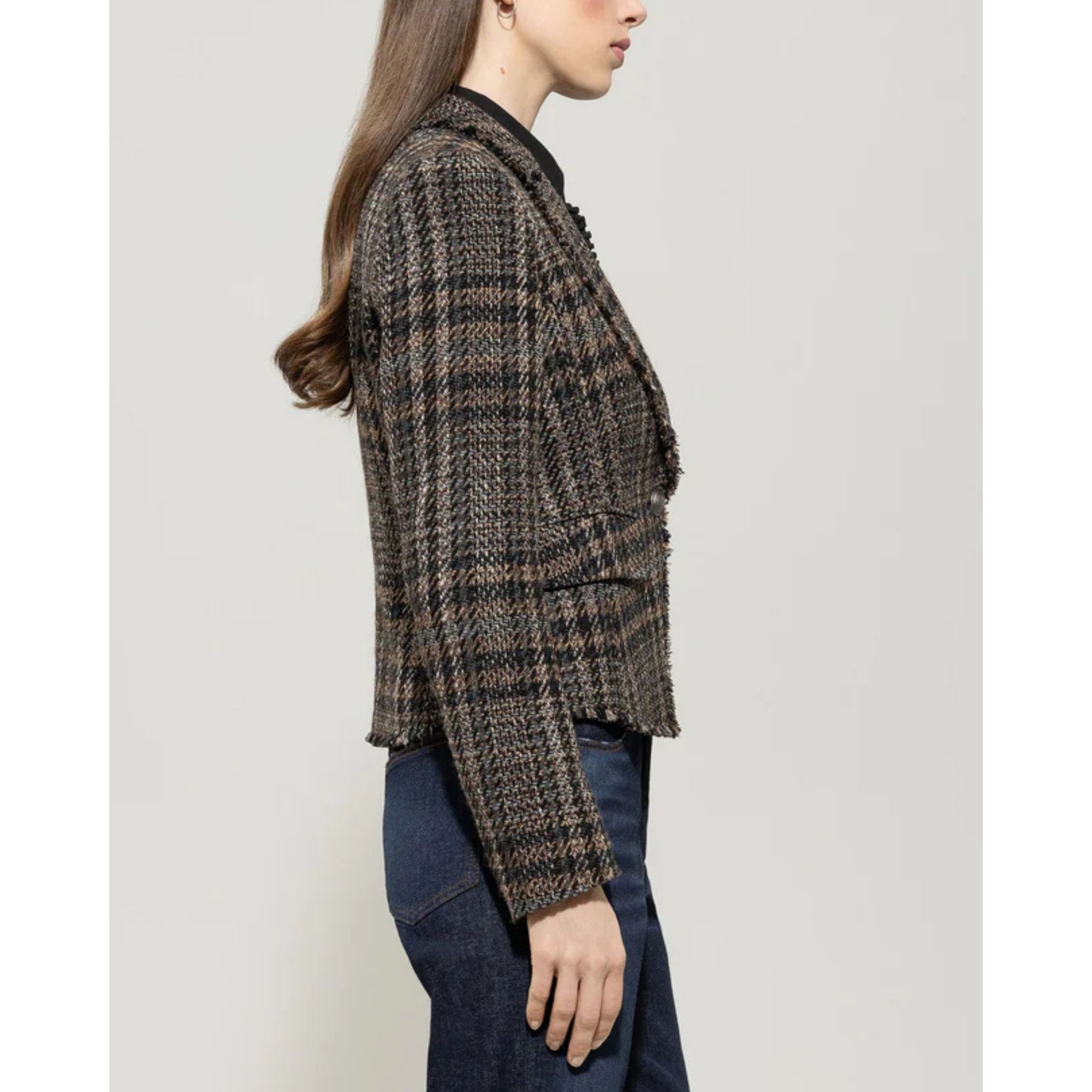 Luisa Cerano Tweed Check One Button Jacket Multi