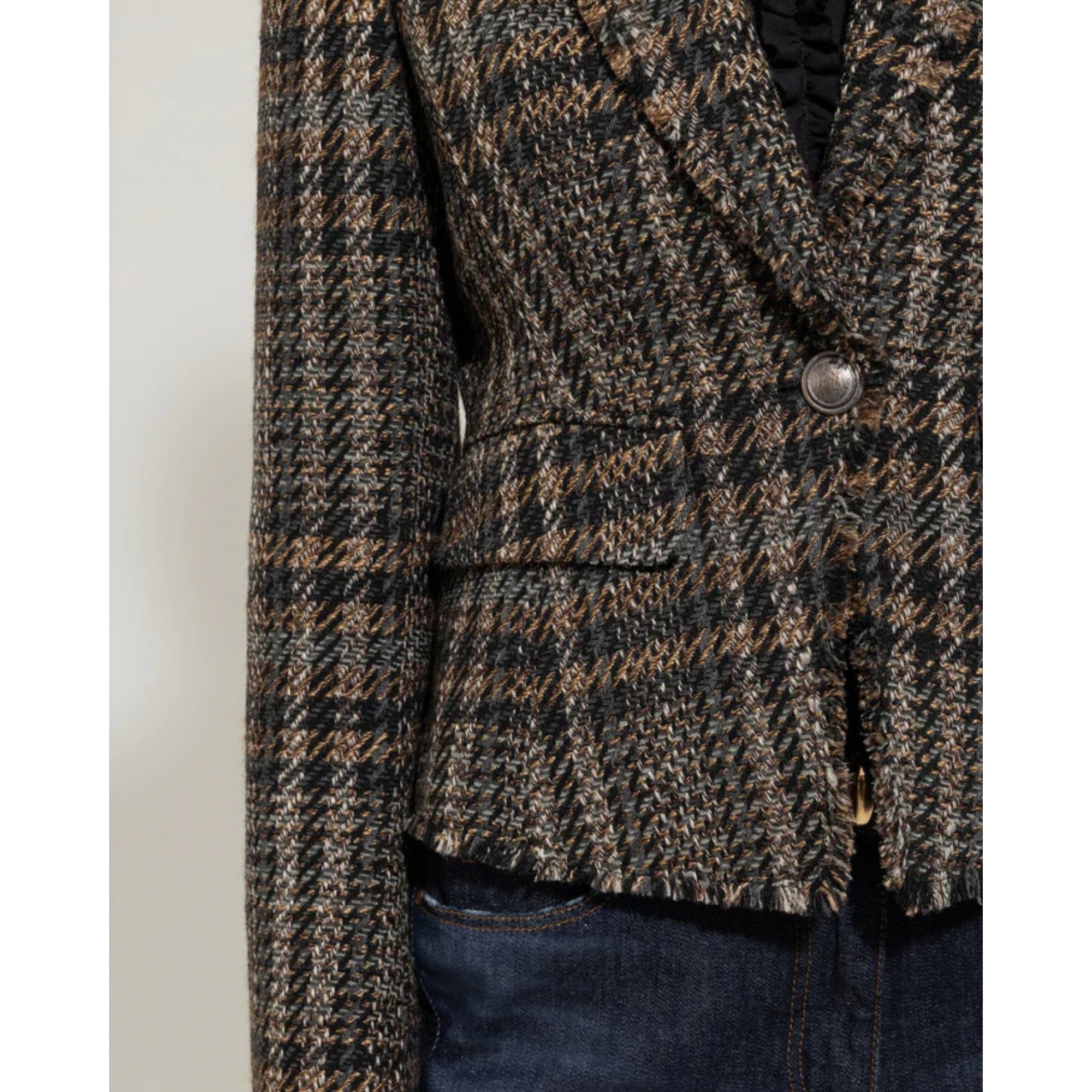 Luisa Cerano Tweed Check One Button Jacket Multi