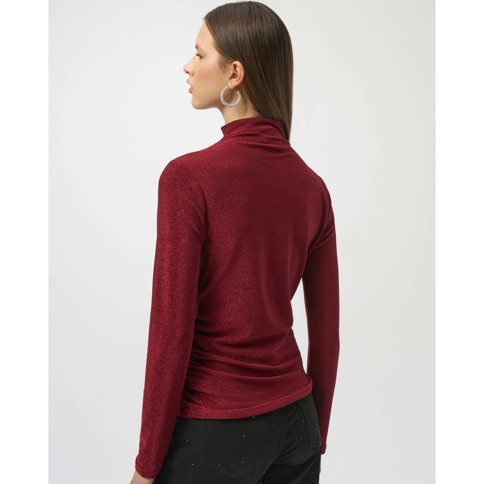 Joseph Ribkoff Stretch Lurex Fitted Top With Ruching Berry