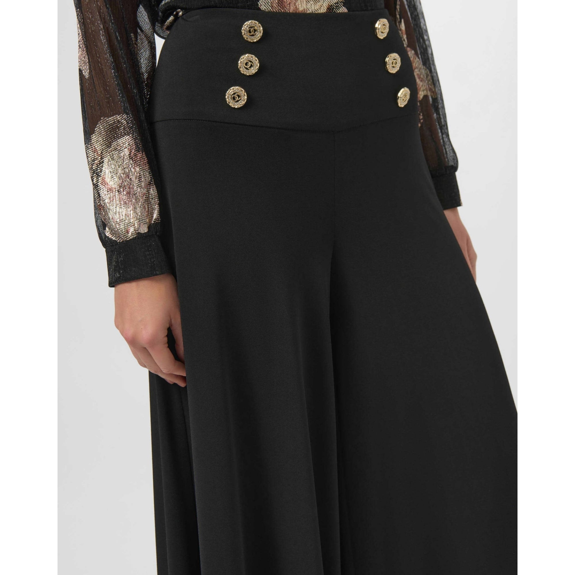 Joseph Ribkoff Crepe Knit Wide Leg Trousers With Button Waist Black