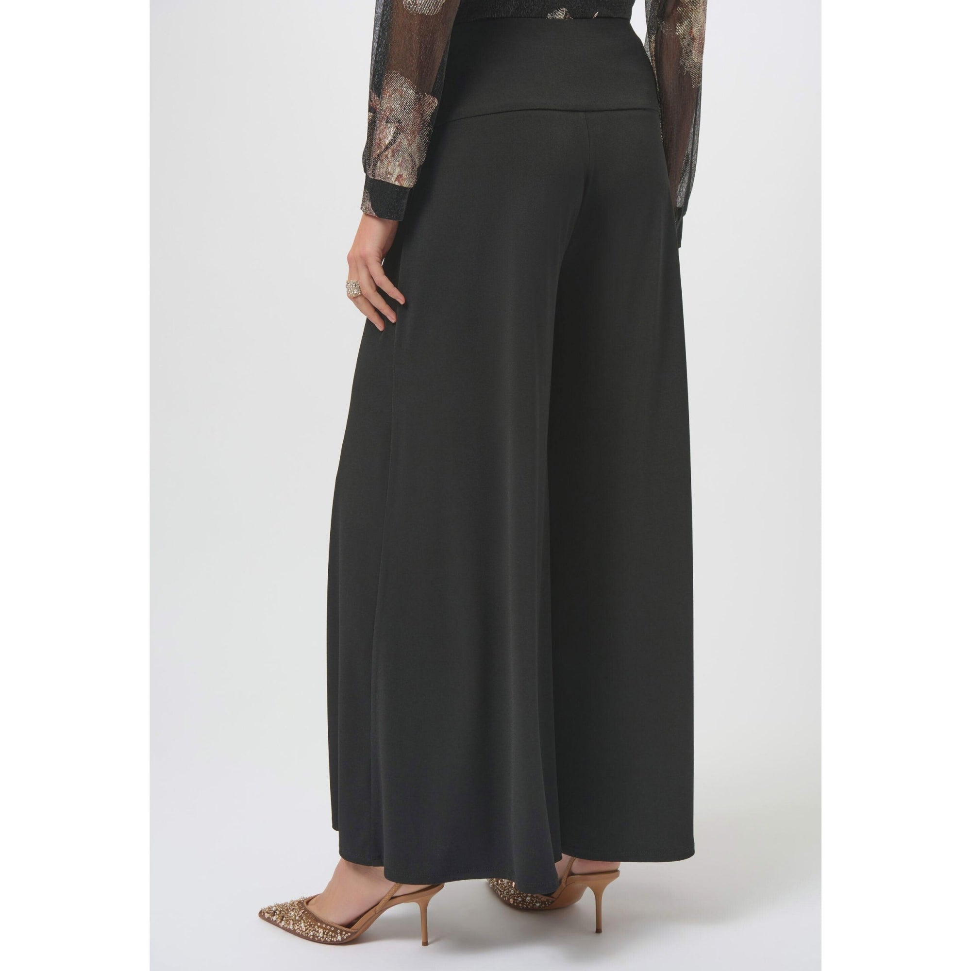 Joseph Ribkoff Crepe Knit Wide Leg Trousers With Button Waist Black