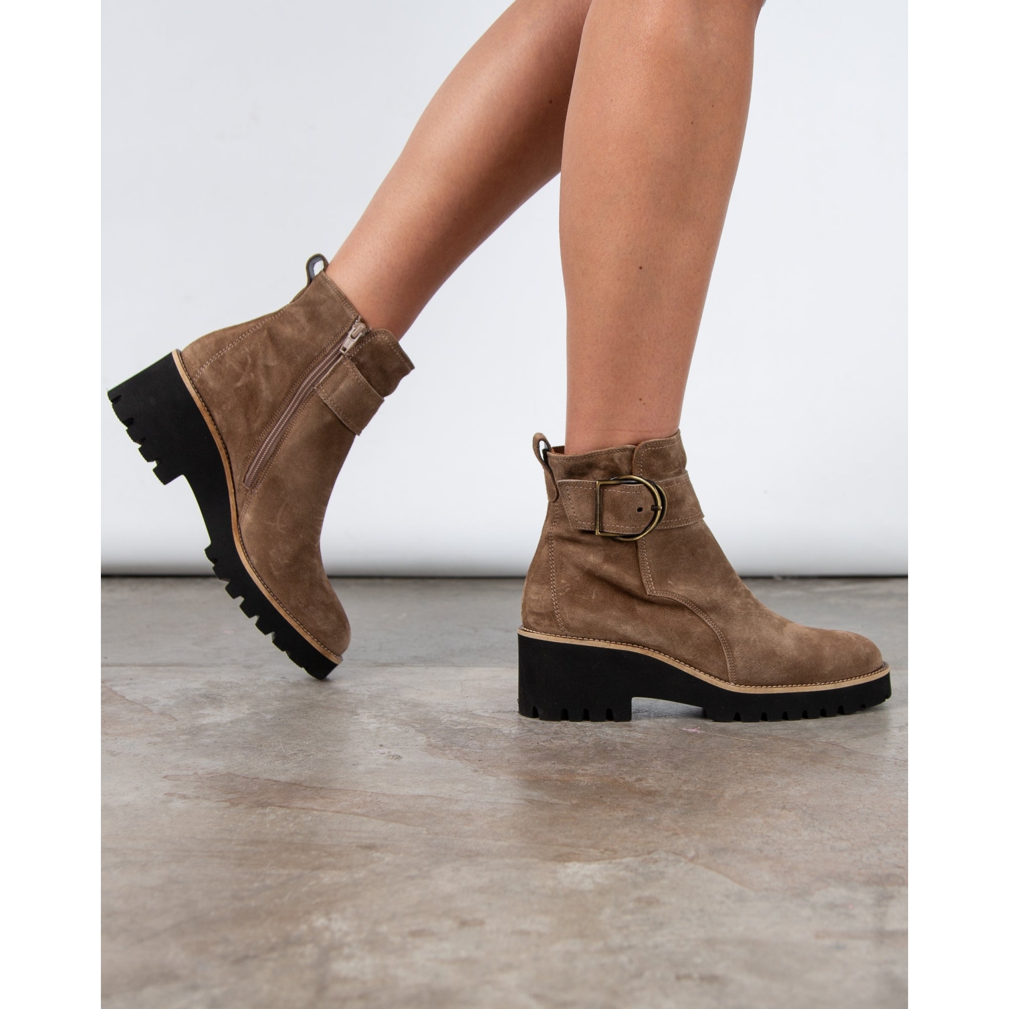 Paul Green Suede Wedge Ankle Boots With Buckle Light Taupe 128