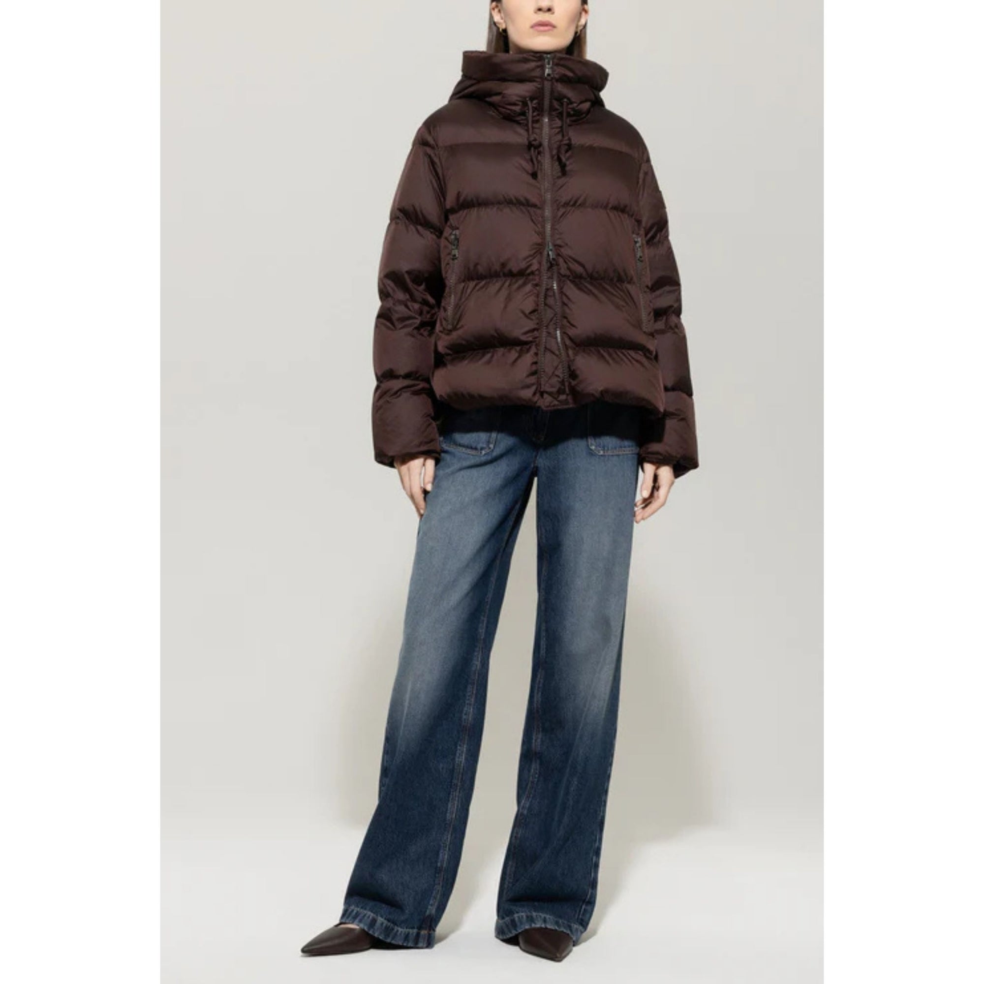 Luisa Cerano Wide Panel Puffer Jacket With Toggle Neck Chocolate