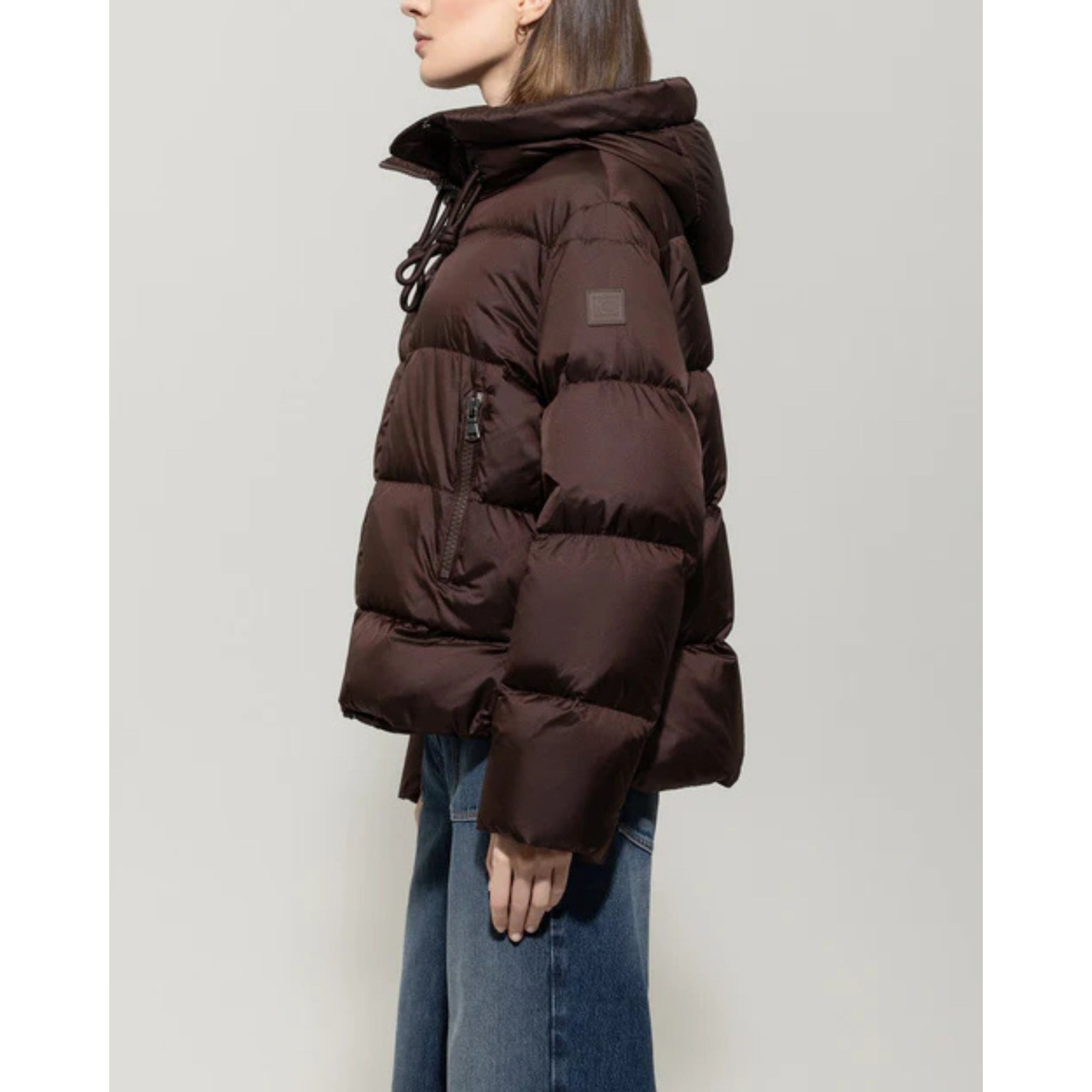 Luisa Cerano Wide Panel Puffer Jacket With Toggle Neck Chocolate
