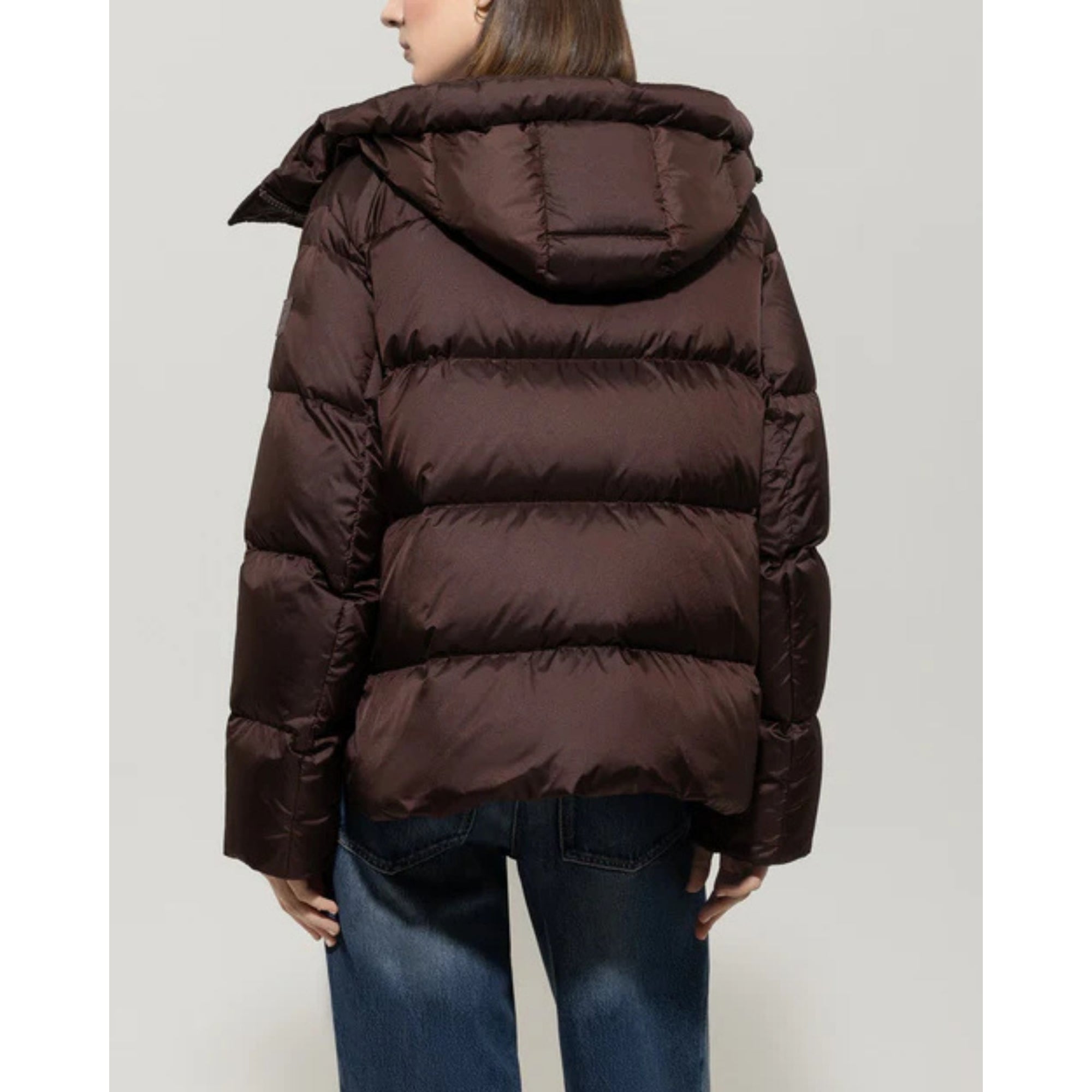Luisa Cerano Wide Panel Puffer Jacket With Toggle Neck Chocolate