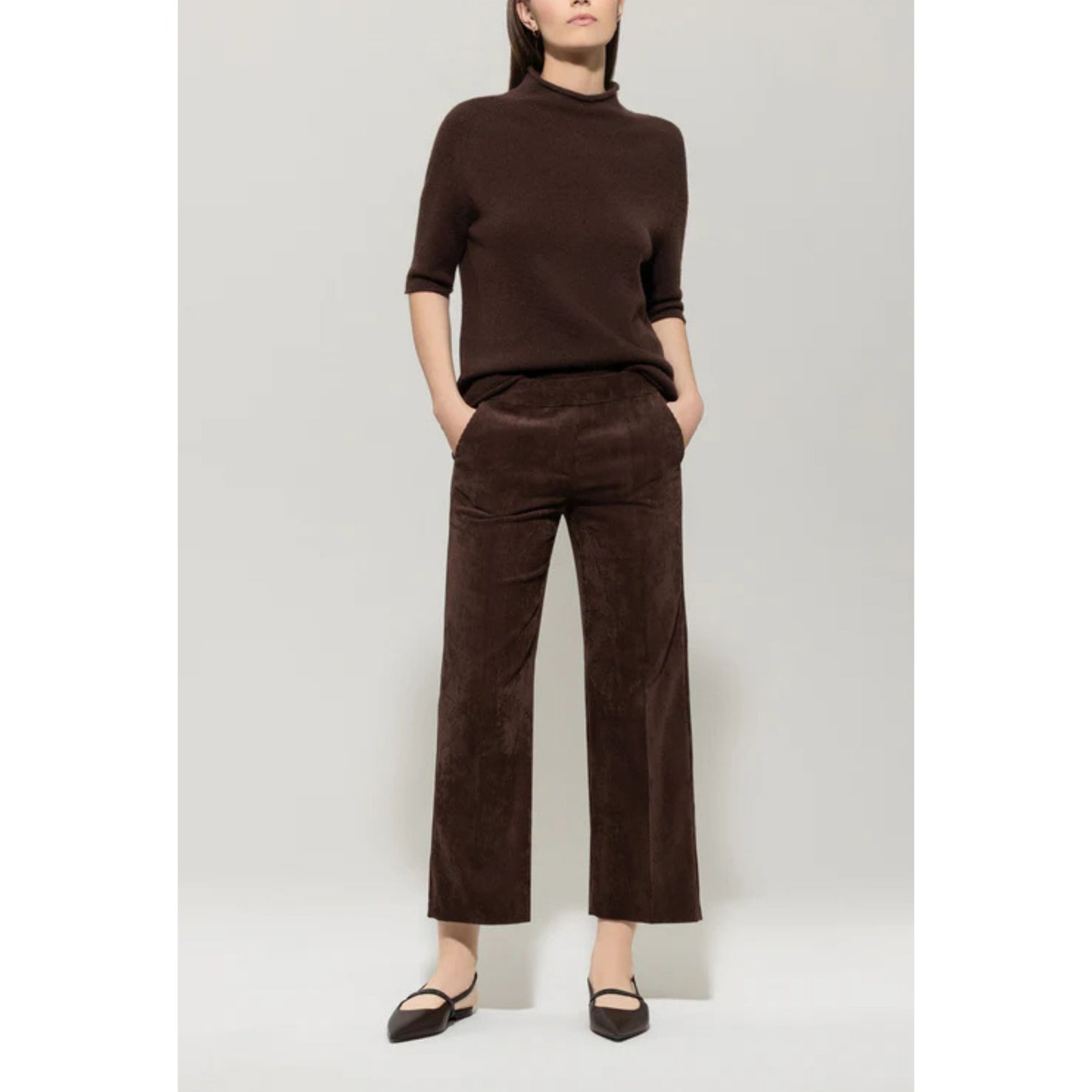 Luisa Cerano Cropped Cord Trousers With Double Waistband Chocolate