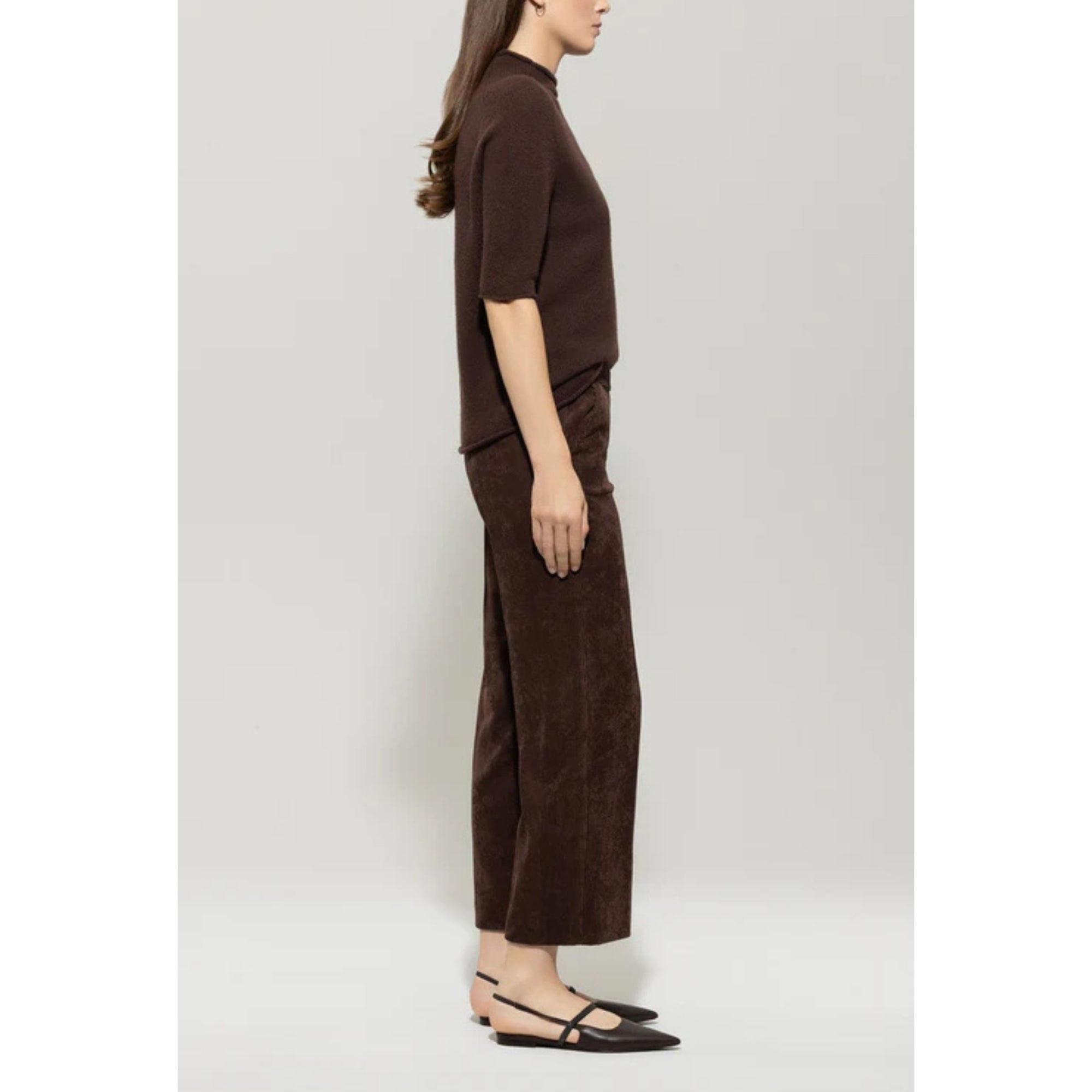 Luisa Cerano Cropped Cord Trousers With Double Waistband Chocolate