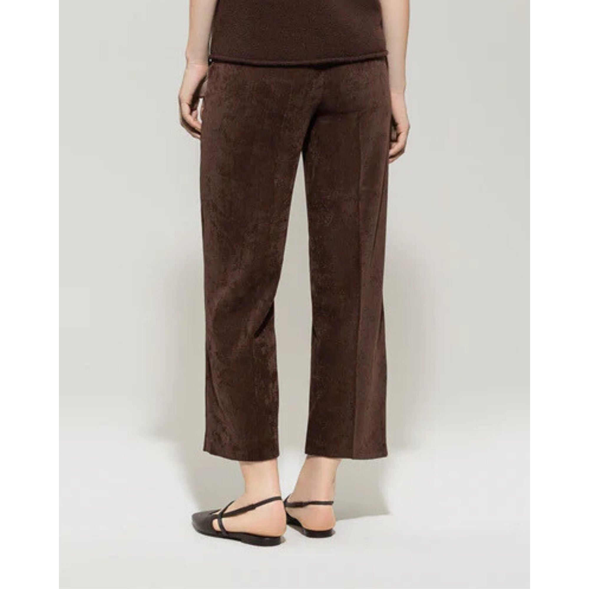Luisa Cerano Cropped Cord Trousers With Double Waistband Chocolate
