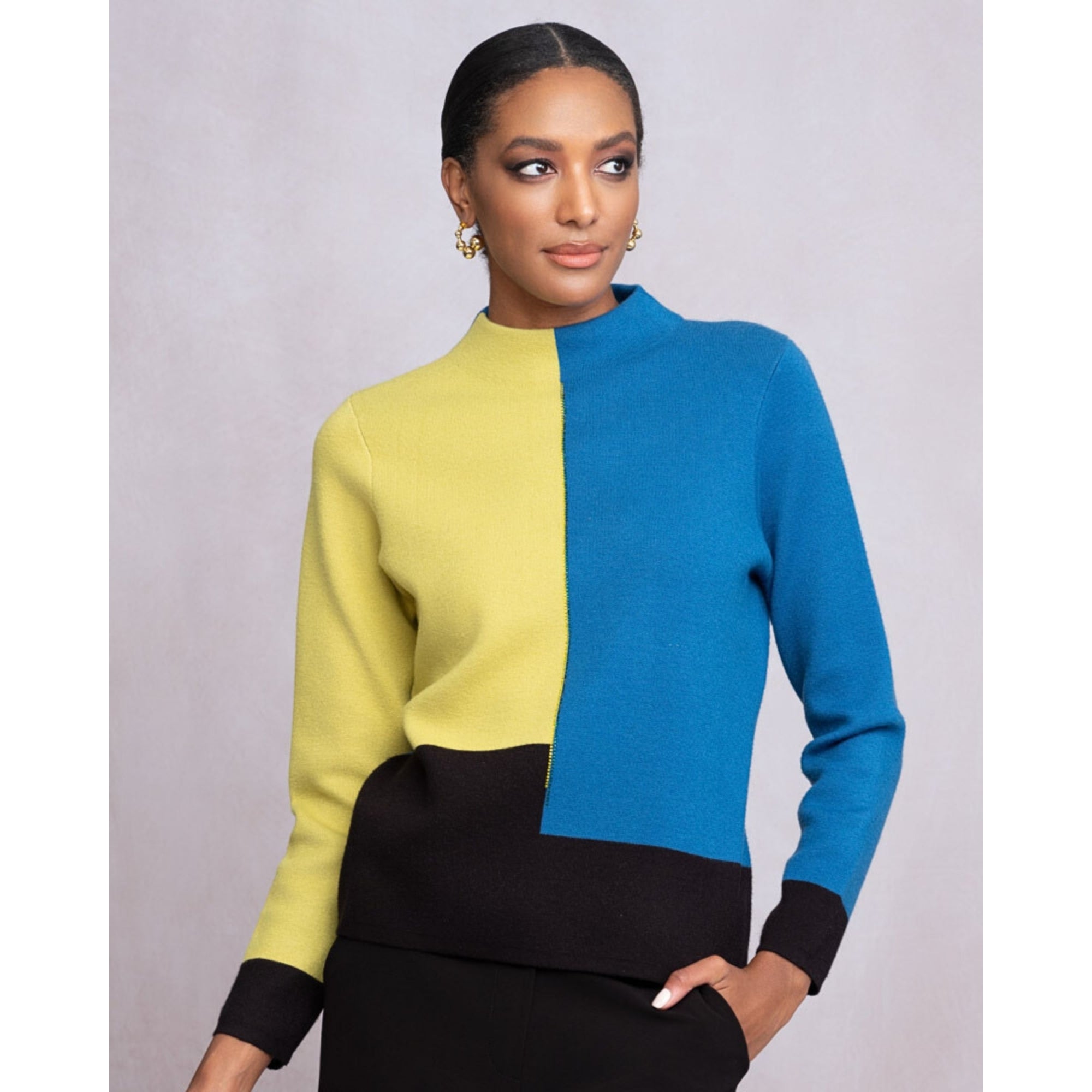 Alison Sheri Colour Block Jumper With Diamante Trim Cobalt/pistachio