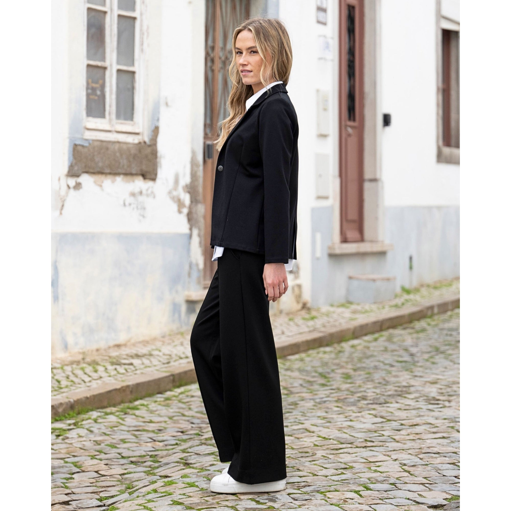 Marble Fashions Wide Leg Jersey Trouser With Centre Seam Black