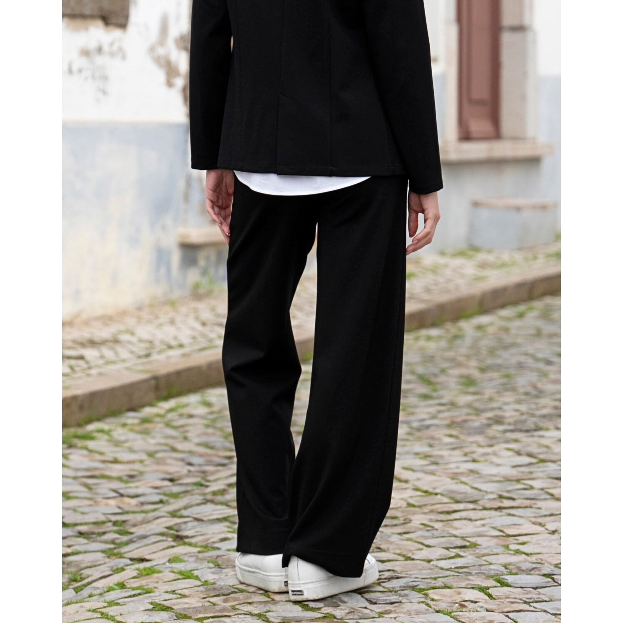Marble Fashions Wide Leg Jersey Trouser With Centre Seam Black