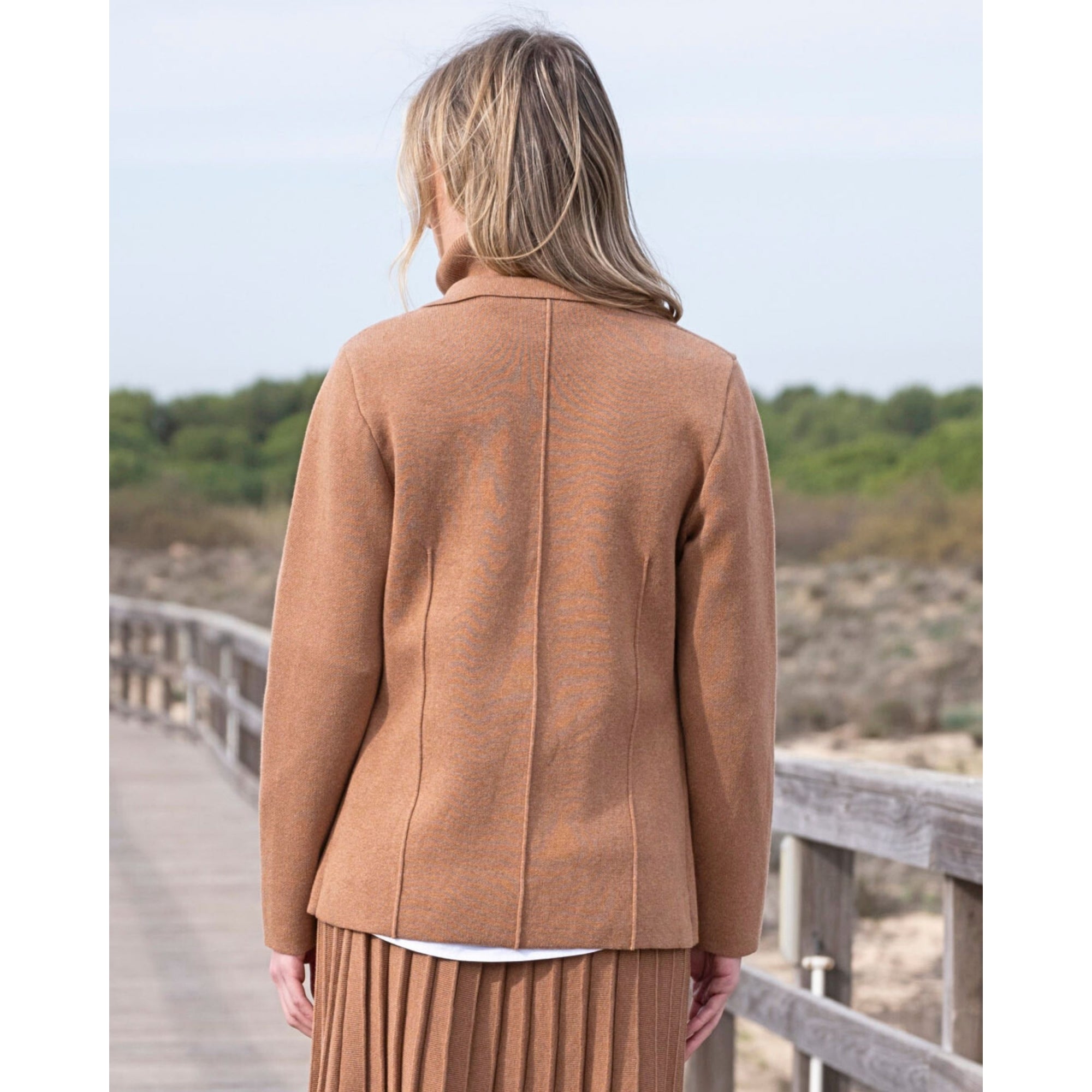 Marble Fashions Knitted One Button Lapel Jacket Camel