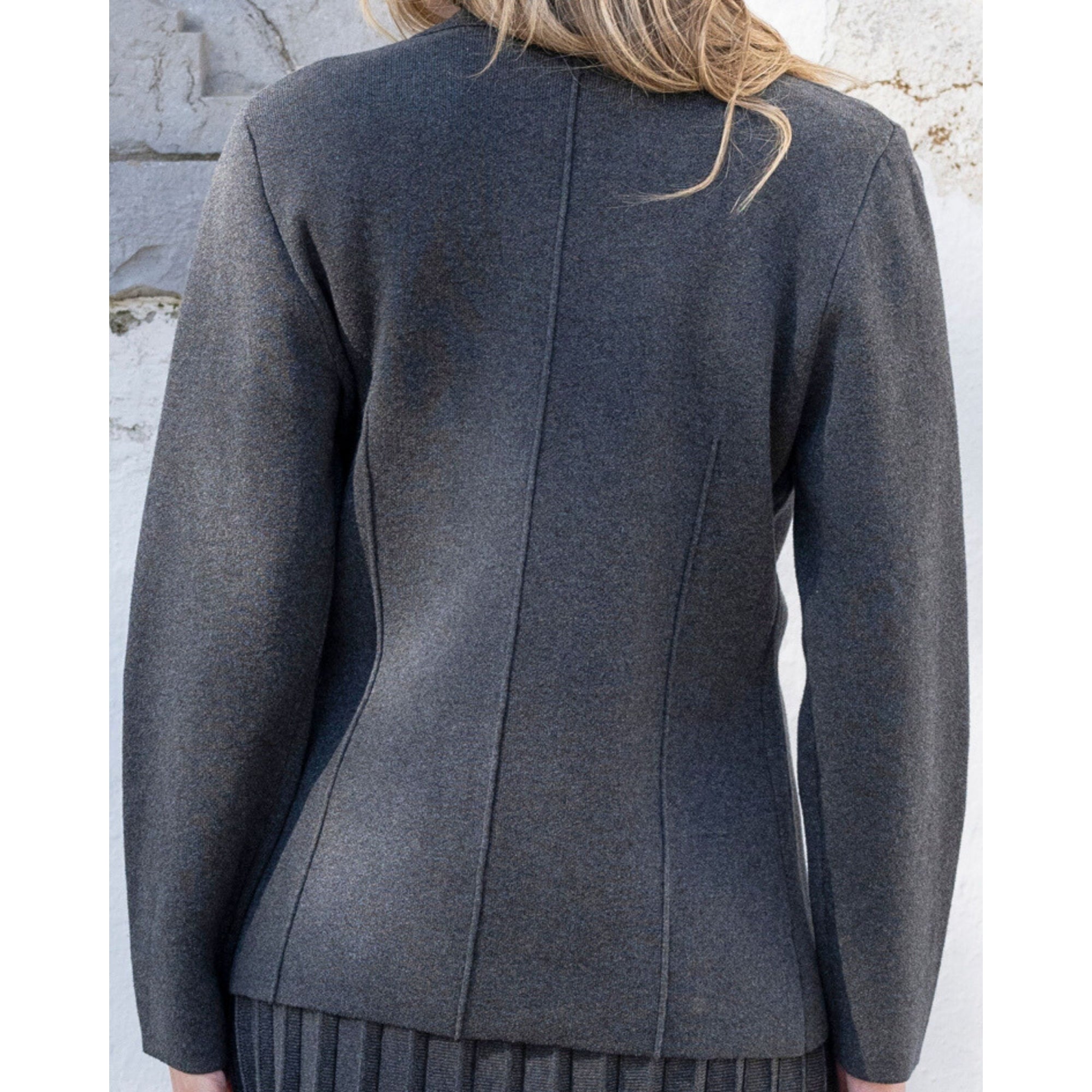 Marble Fashions Knitted One Button Lapel Jacket Charcoal