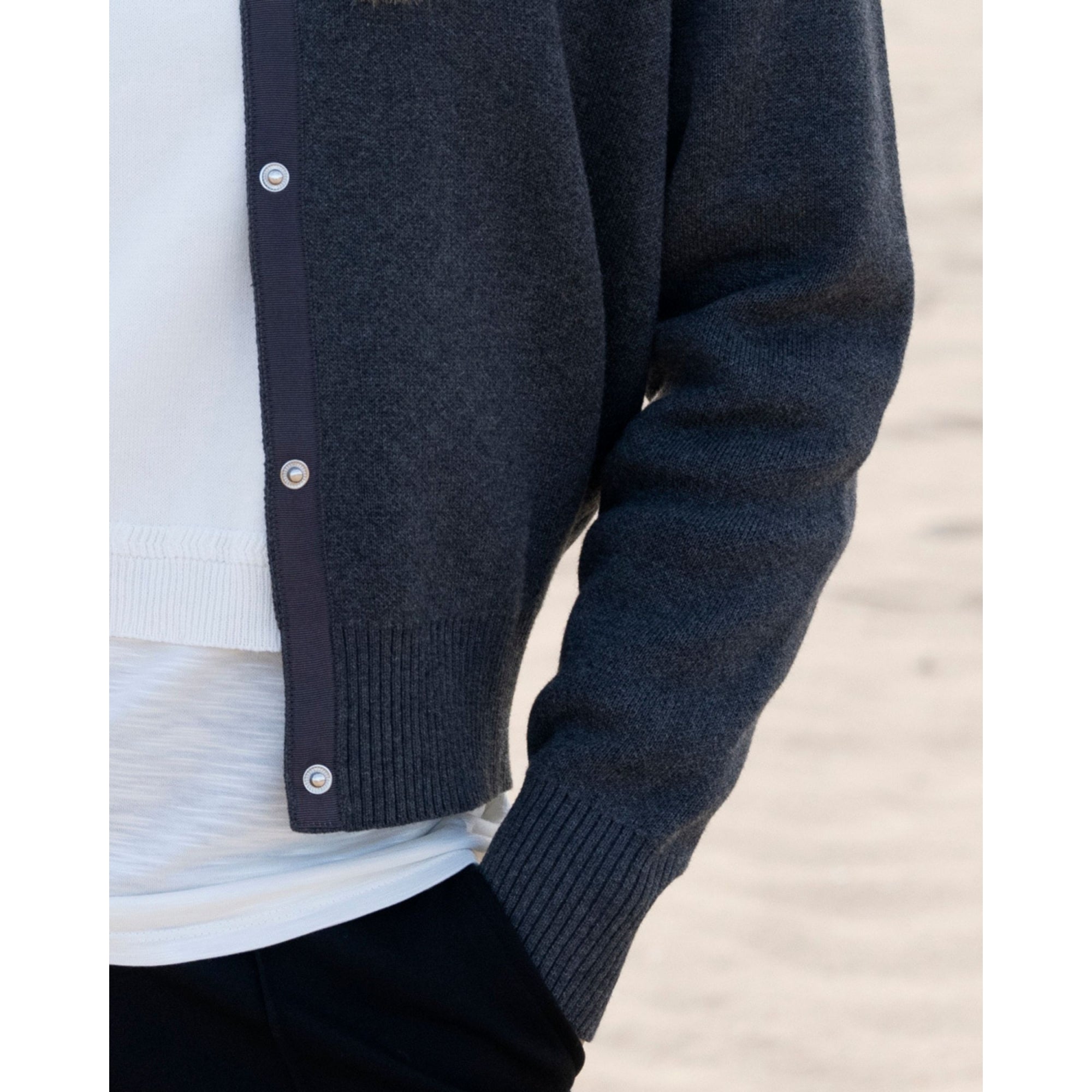 Marble Fashions Knitted Bomber Jacket With Rib Trim Charcoal 105