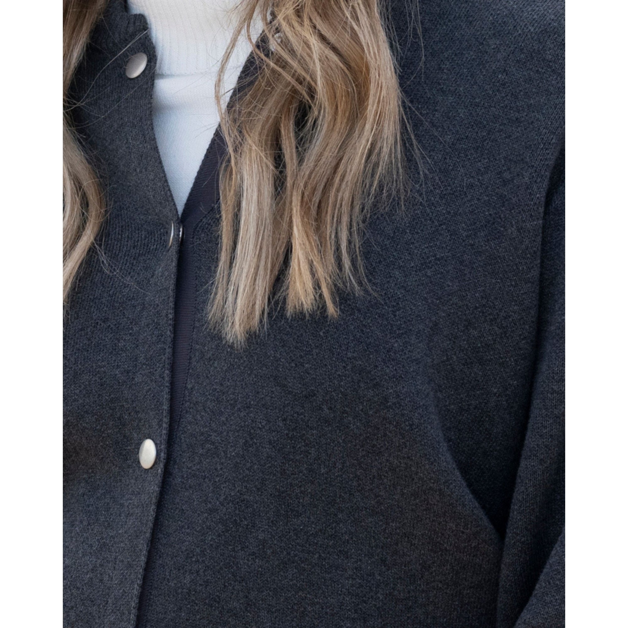 Marble Fashions Knitted Bomber Jacket With Rib Trim Charcoal 105