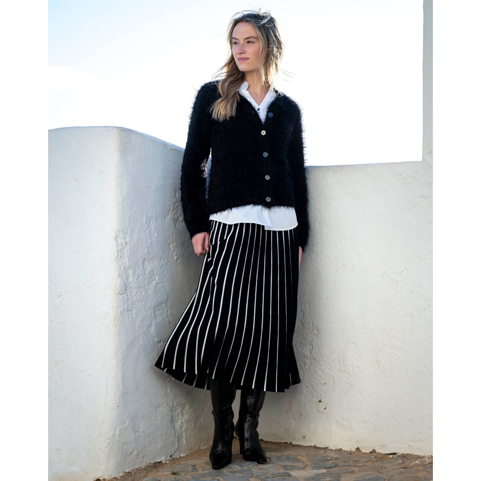 Marble Fashions Fluffy Crew Neck Cardigan Black