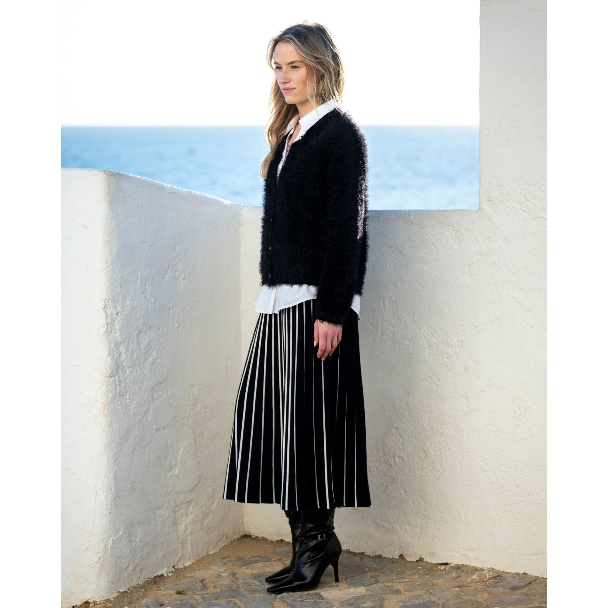 Marble Fashions Fluffy Crew Neck Cardigan Black