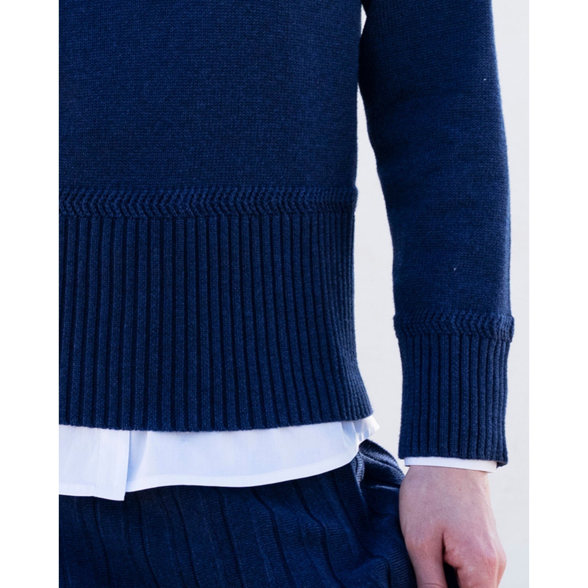 Marble Fashions Fitted Roll Neck Ribbed Trim Jumper Navy 103