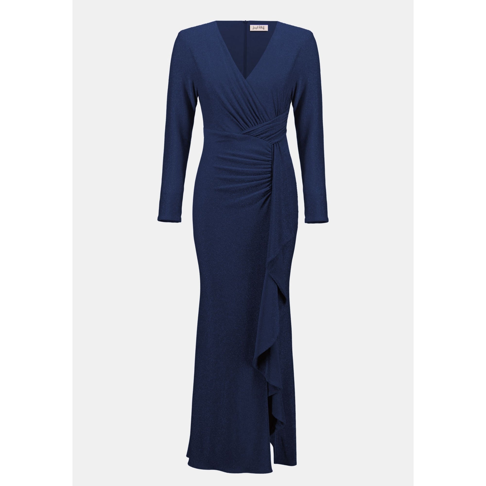 Joseph Ribkoff Sparkle Lurex Fitted Waist Dress With Cascade Navy