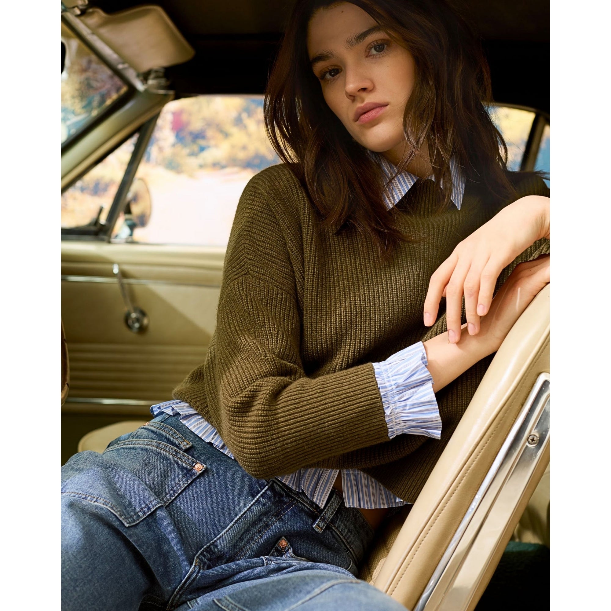 Oui High Neck Ribbed Jumper Burnt Olive