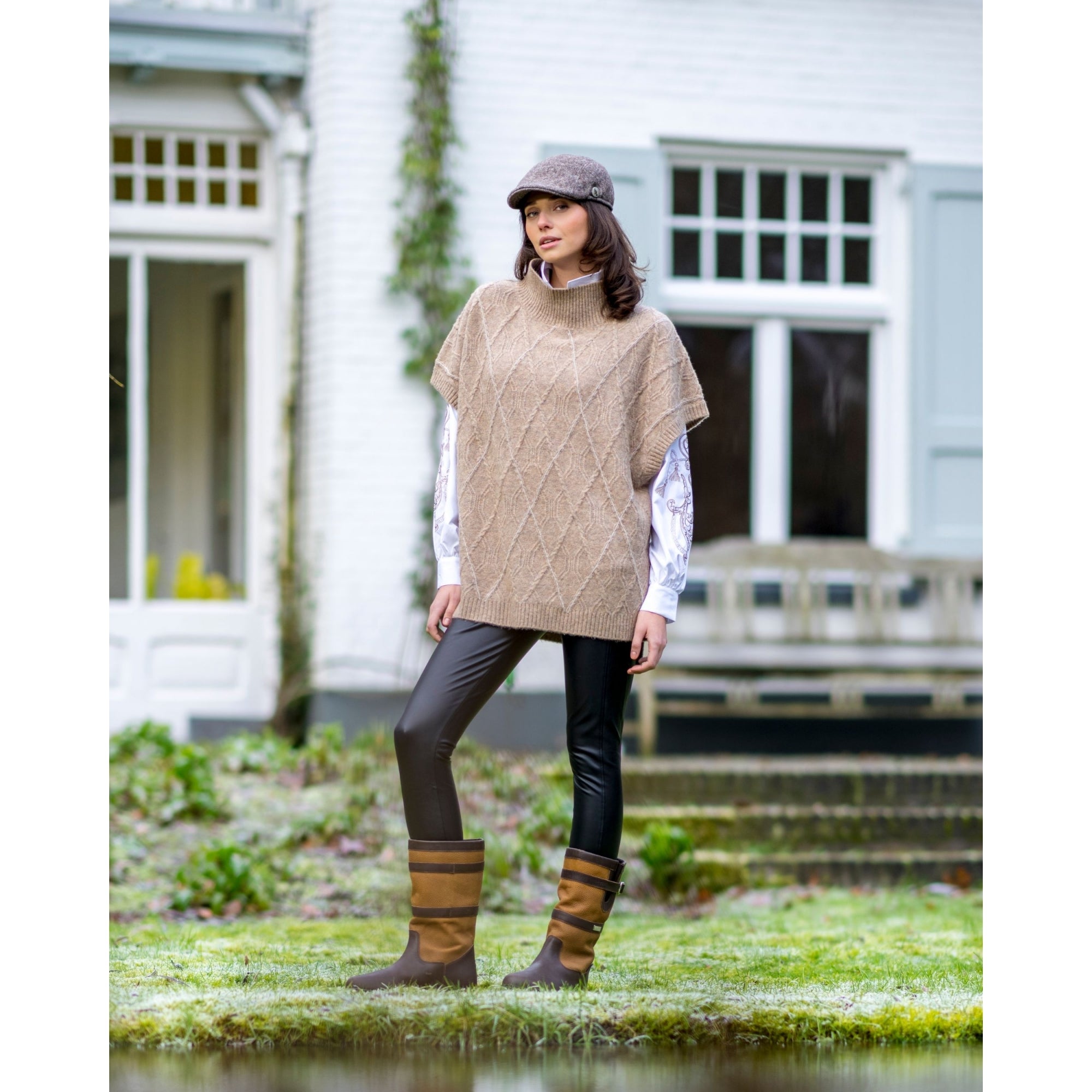 Hv Society Marina Cable Knit Cap Sleeve Oversized Jumper Taupe Marl