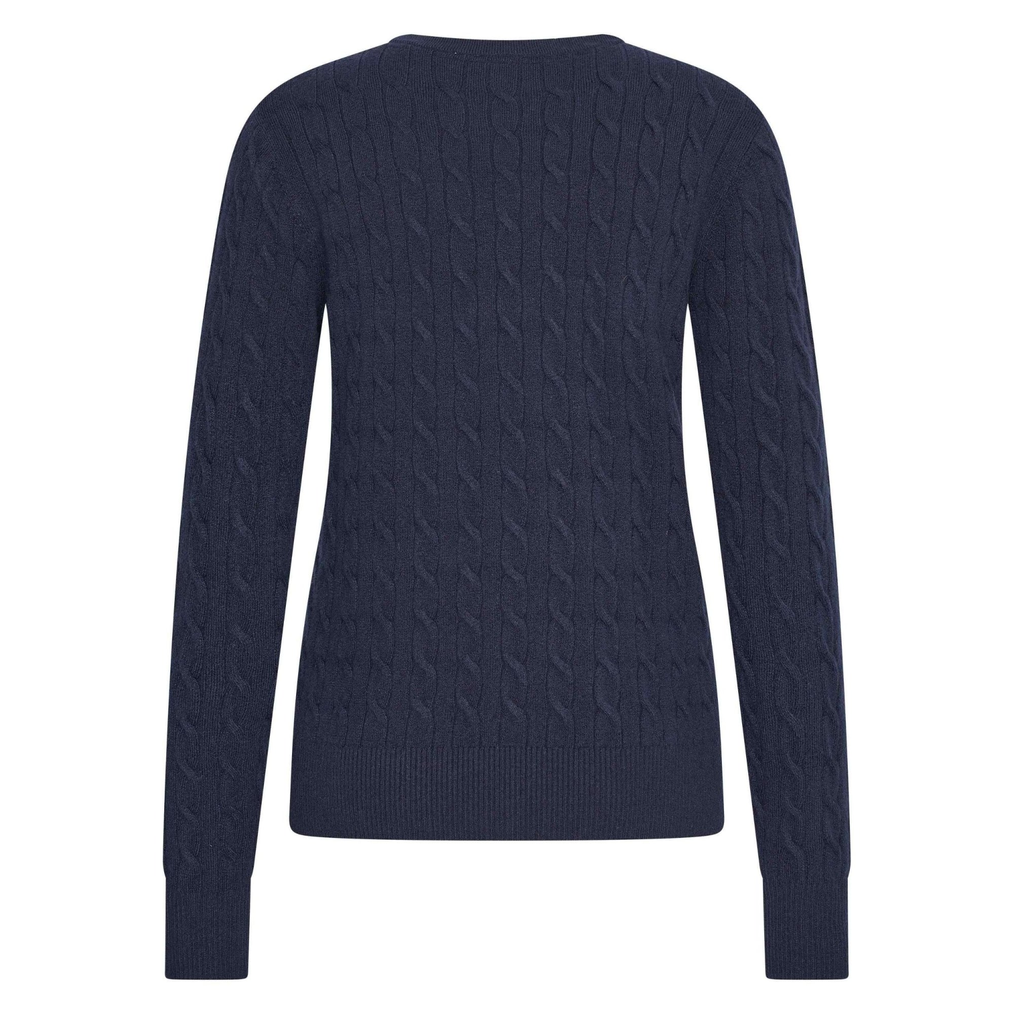 Hv Society Celia V Neck Cable Knit Jumper With Rib Trim Navy