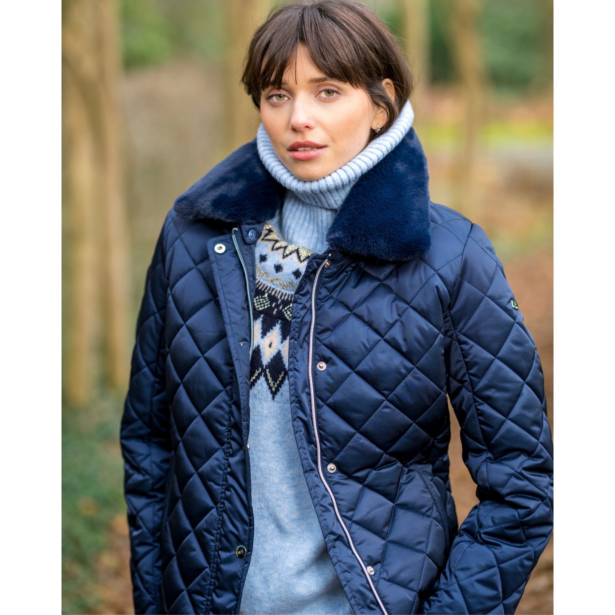 Hv Society Nunzia Roll Neck Knit Jumper With Fair Isle Pattern Light Blue