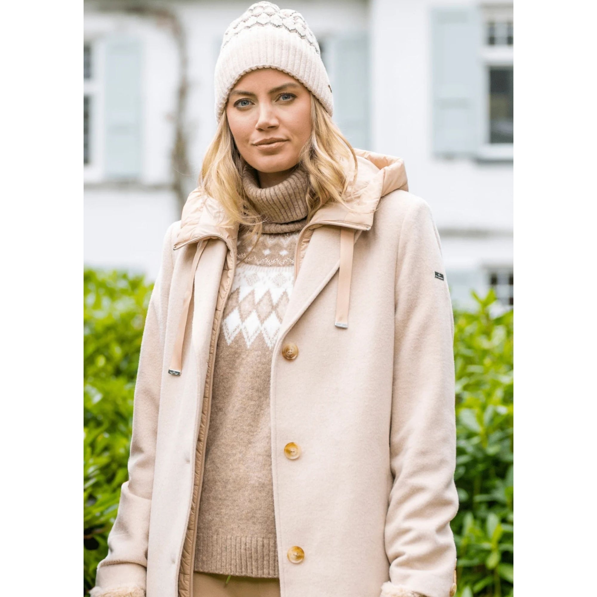 Hv Society Nunzia Roll Neck Knit Jumper With Fair Isle Pattern Taupe Marl