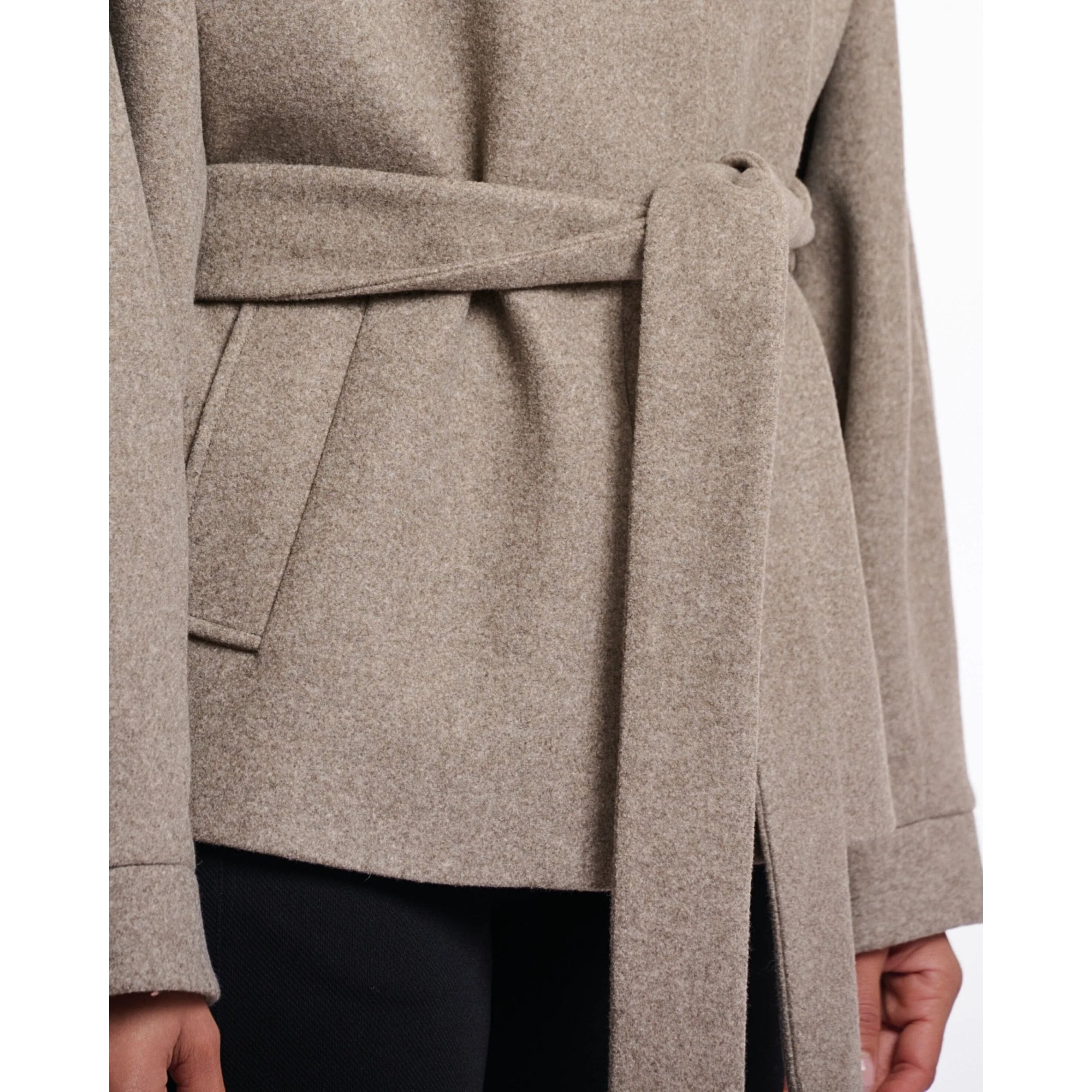 Rino & Pelle Cornelia Collarless Coat Jacket With Tie Belt Toffee Melange