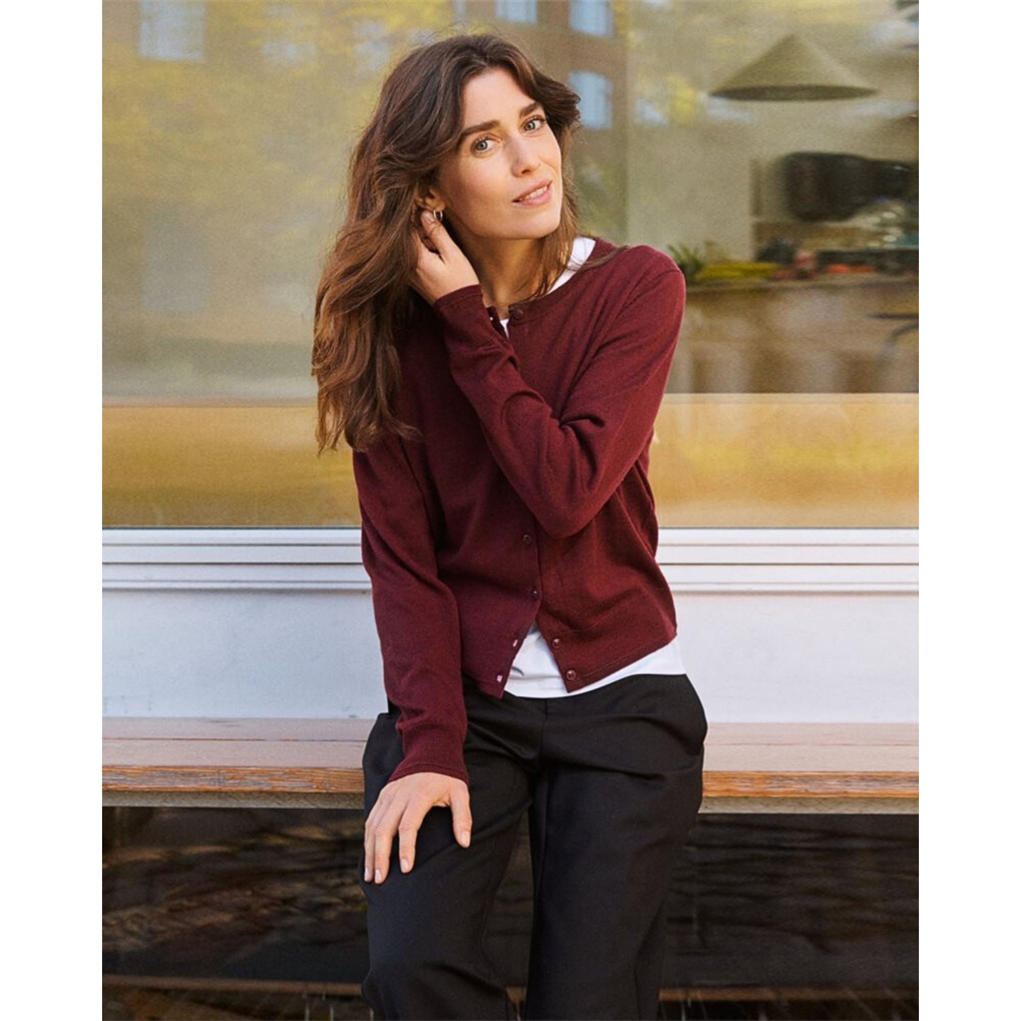 Part Two Noelani Button Down Plain Knit Short Cardigan Tawny Port