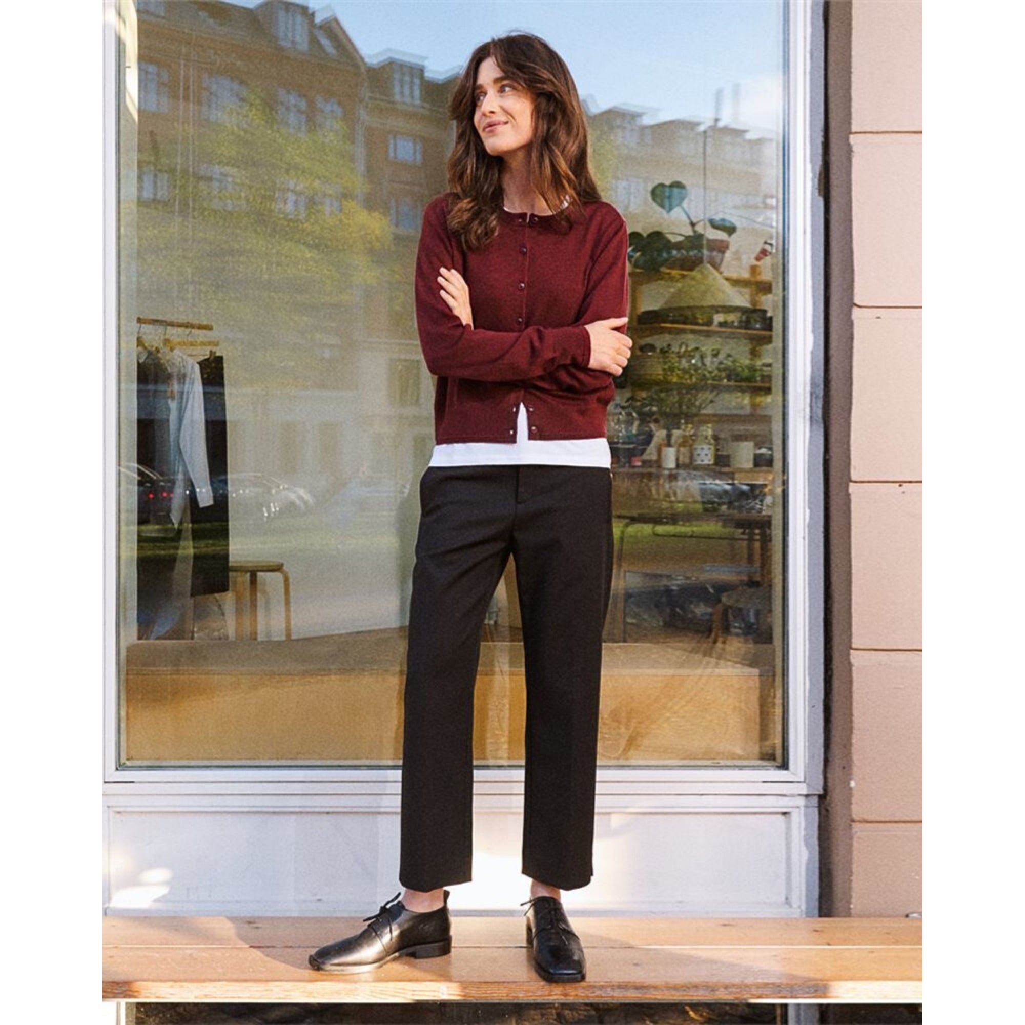 Part Two Noelani Button Down Plain Knit Short Cardigan Tawny Port