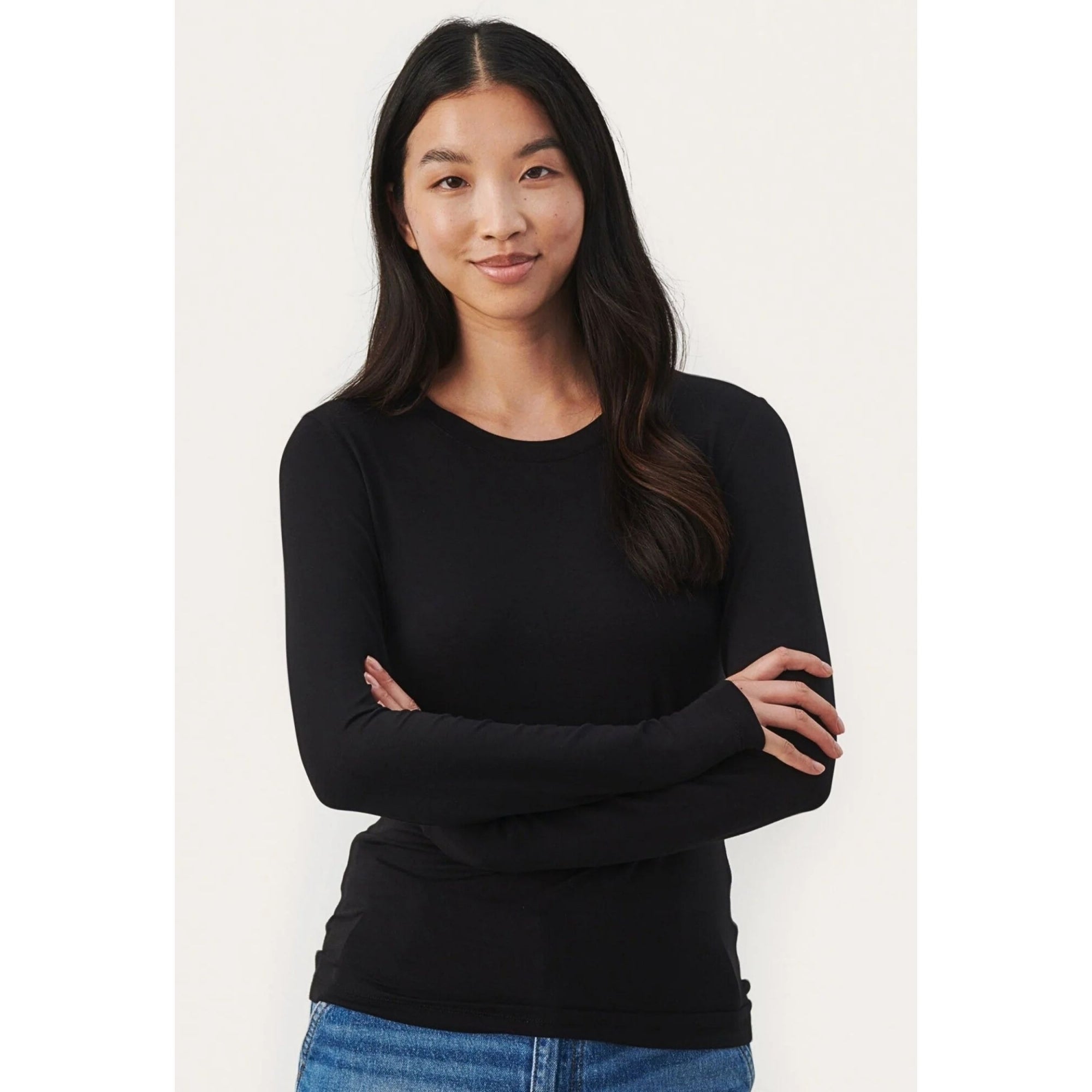 Part Two Emaja Round Neck Long Sleeve Plain Top Black