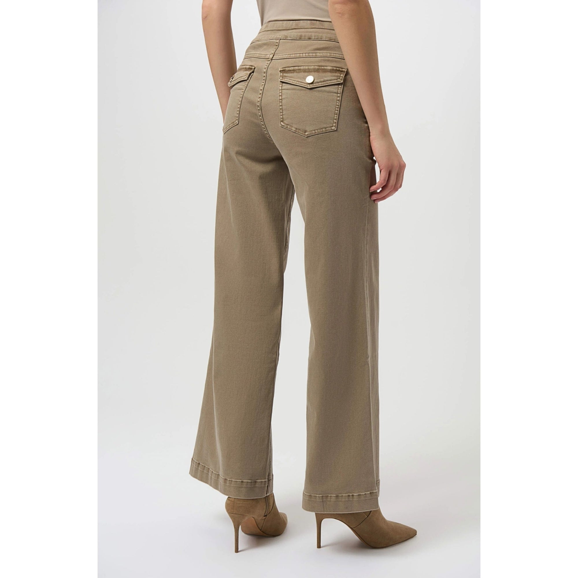 Joseph Ribkoff Wide Leg Pull On Jean With Button Pocket Taupe