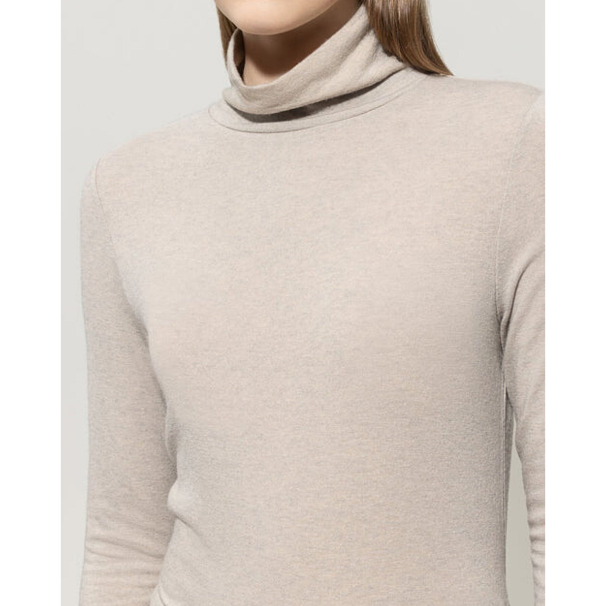 Luisa Cerano Fine Jersey Polo Neck Top Oyster