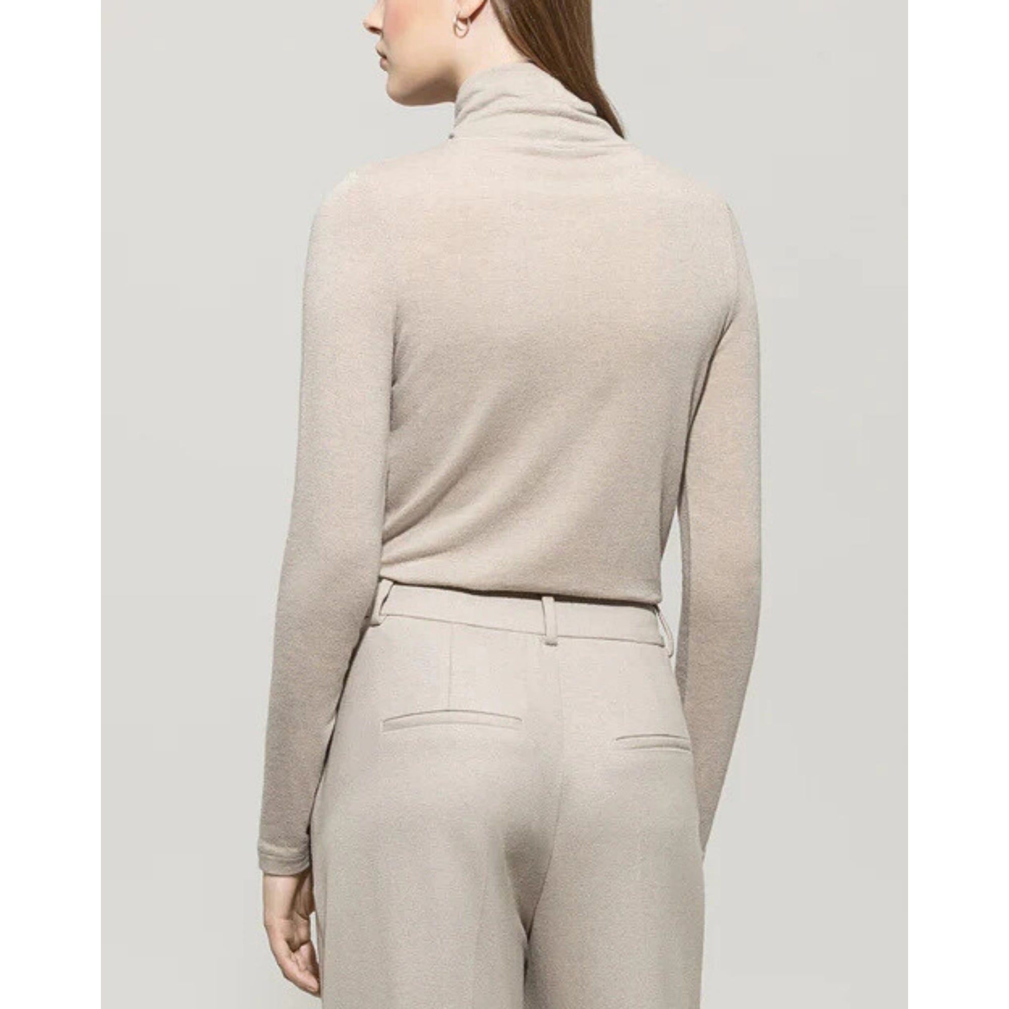 Luisa Cerano Fine Jersey Polo Neck Top Oyster