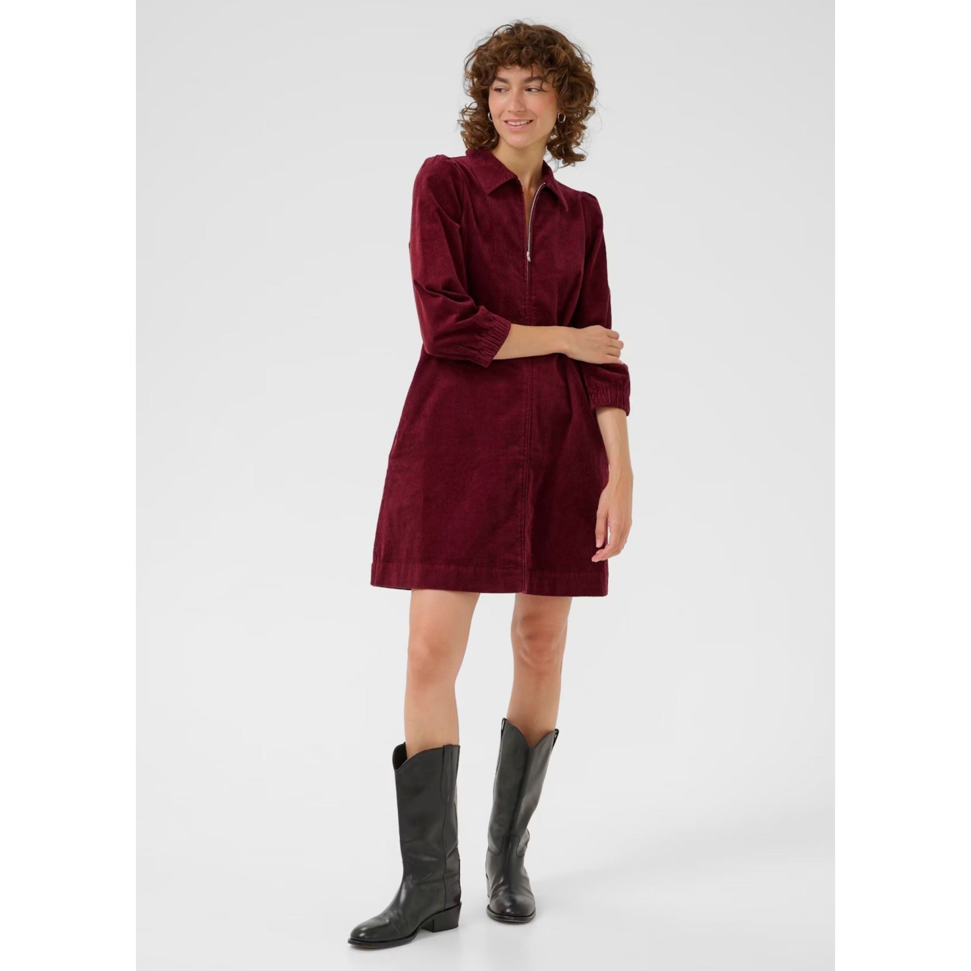 Part Two Eyvor Short Zip Front Cord Dress Tawny Port