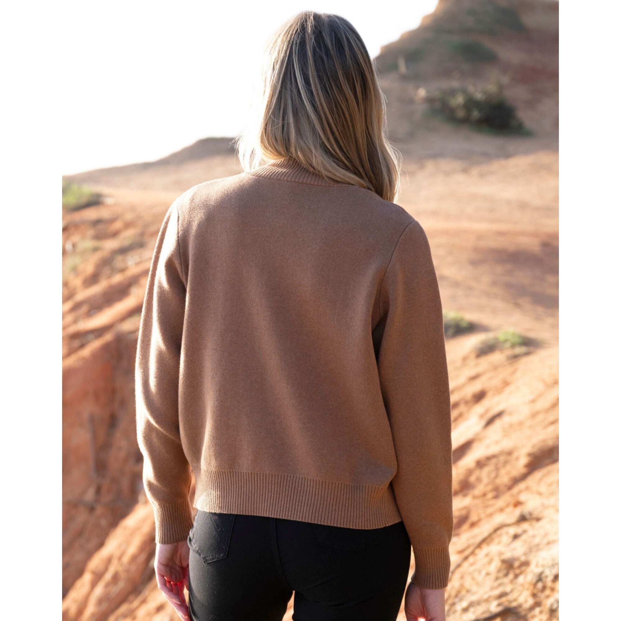 Marble Fashions Knitted Bomber Jacket With Rib Trim Camel 208