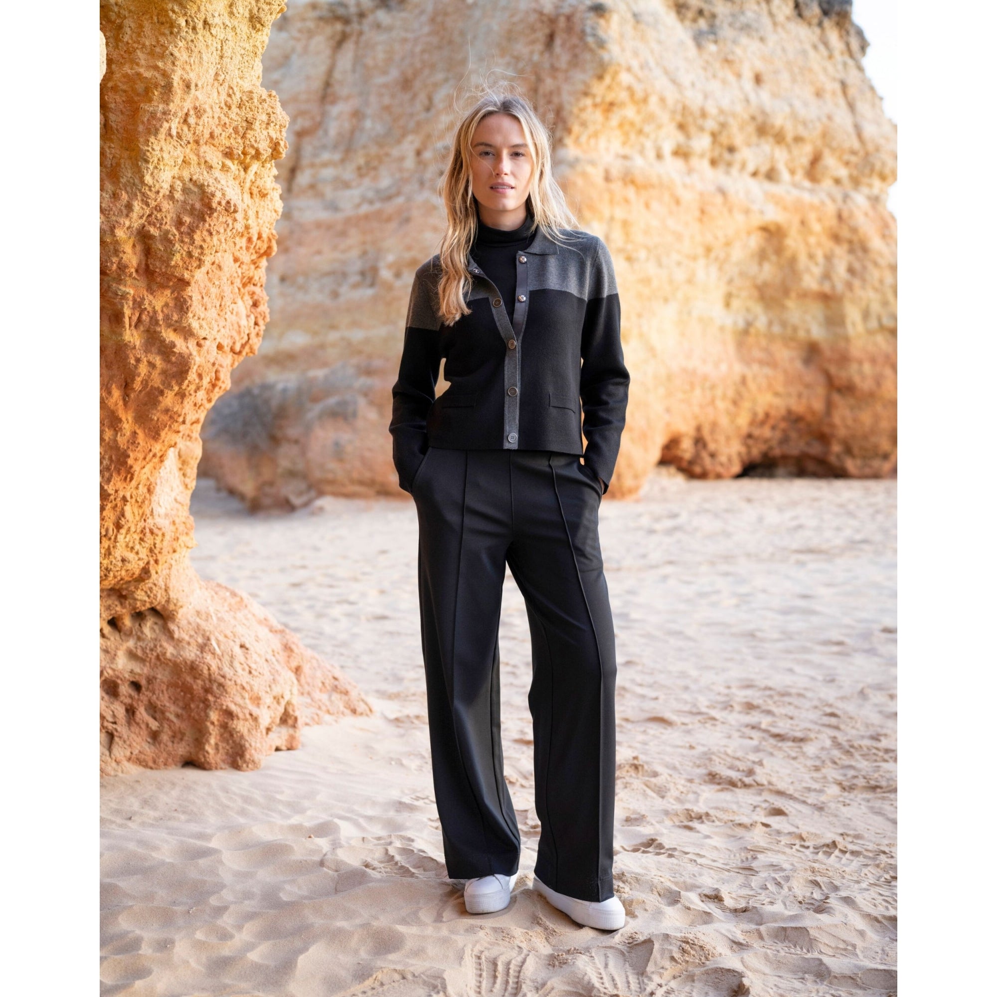 Marble Fashions Short Colour Block Collared Cardigan Black/charcoal 105