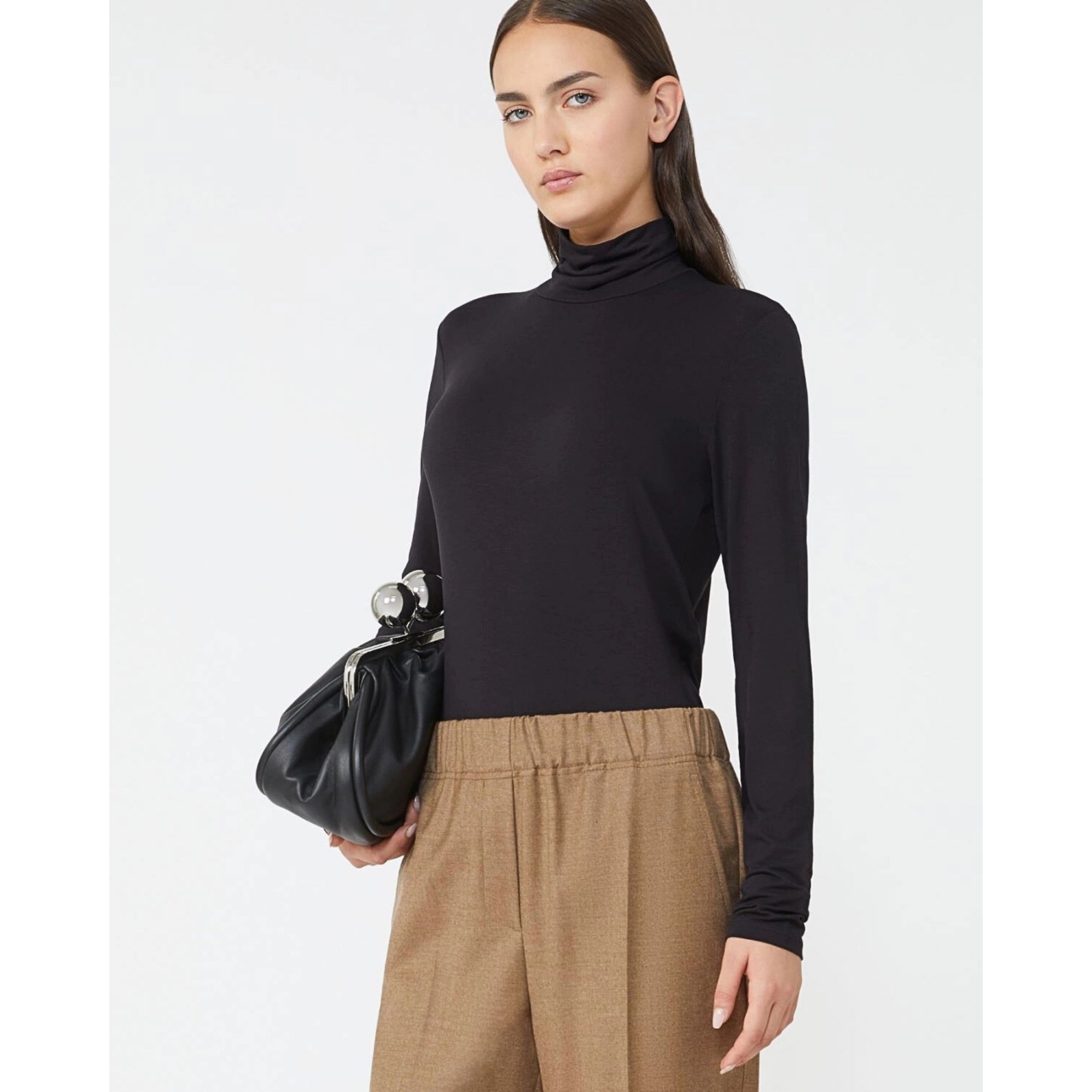 Weekend By Maxmara Multif Basic Jersey Polo Neck Top Black