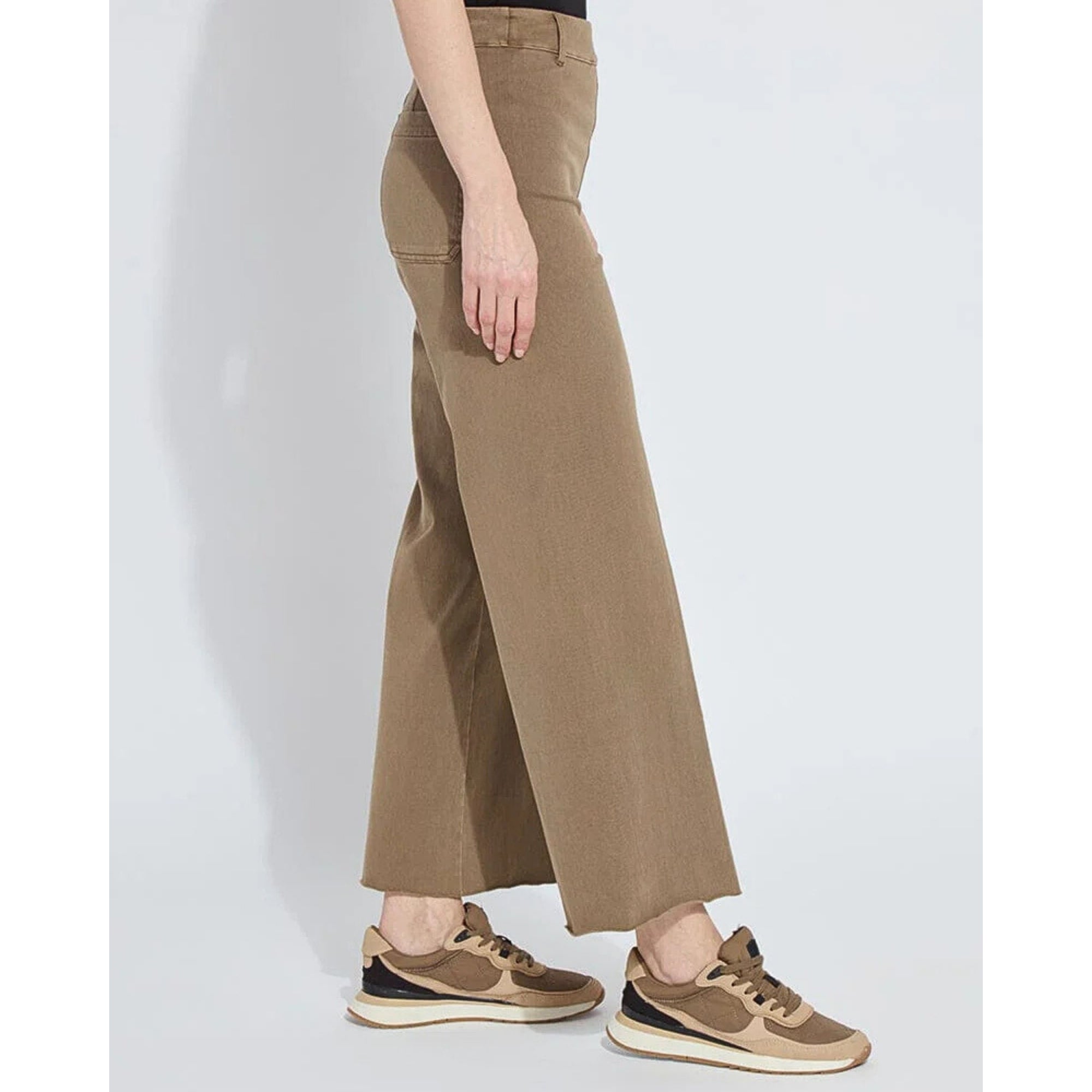 Lysse Erin Pull On Wide Leg Stretch Cropped Jean Smoked Olive 3601