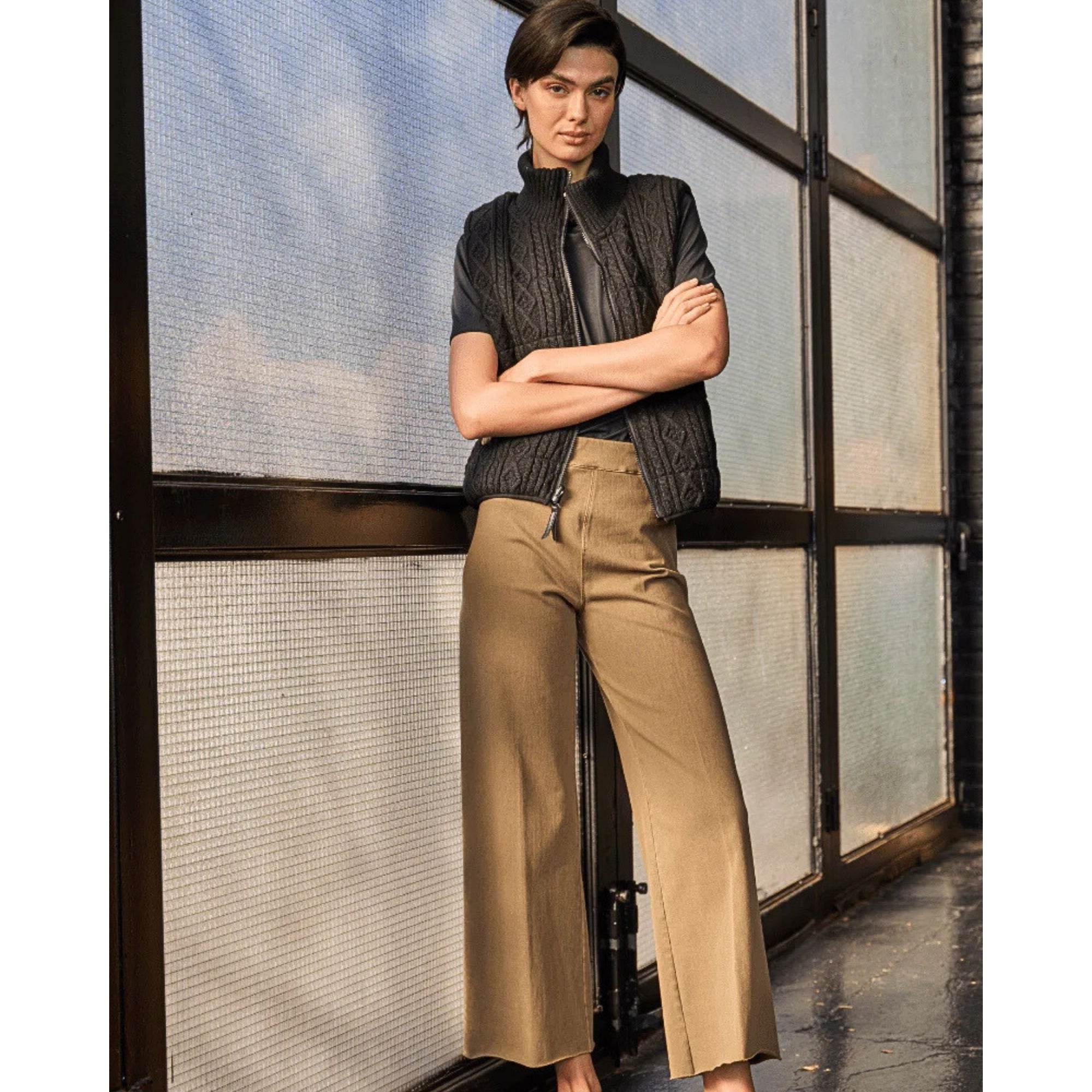 Lysse Erin Pull On Wide Leg Stretch Cropped Jean Smoked Olive 3601