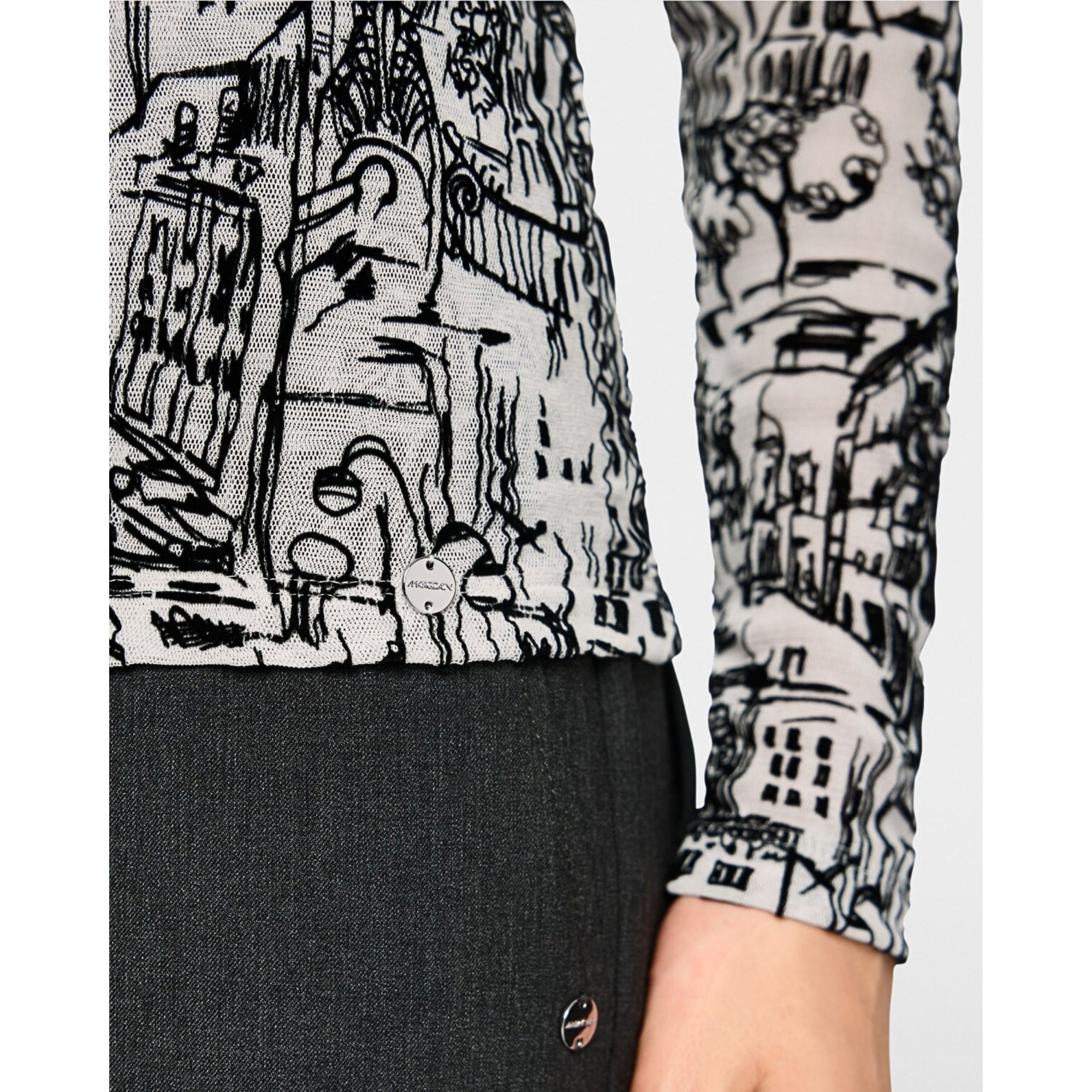 Marc Cain City Tour Sketch Print Fitted Top Cream/black