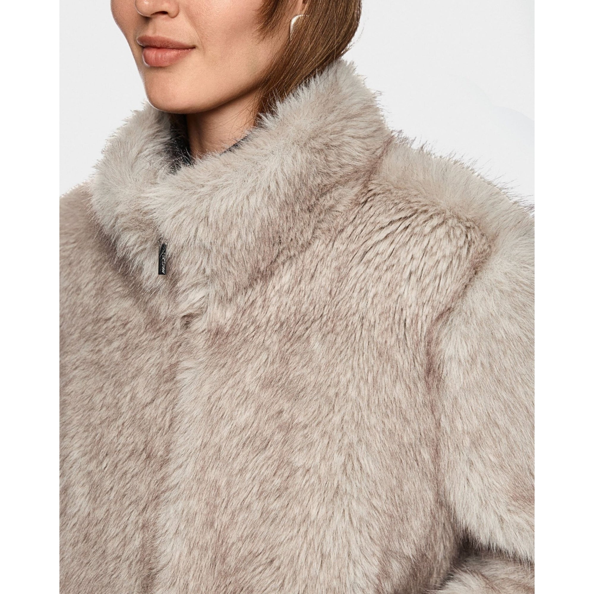 Marc Cain City Tour Faux Fur Jacket With High Collar Smoke