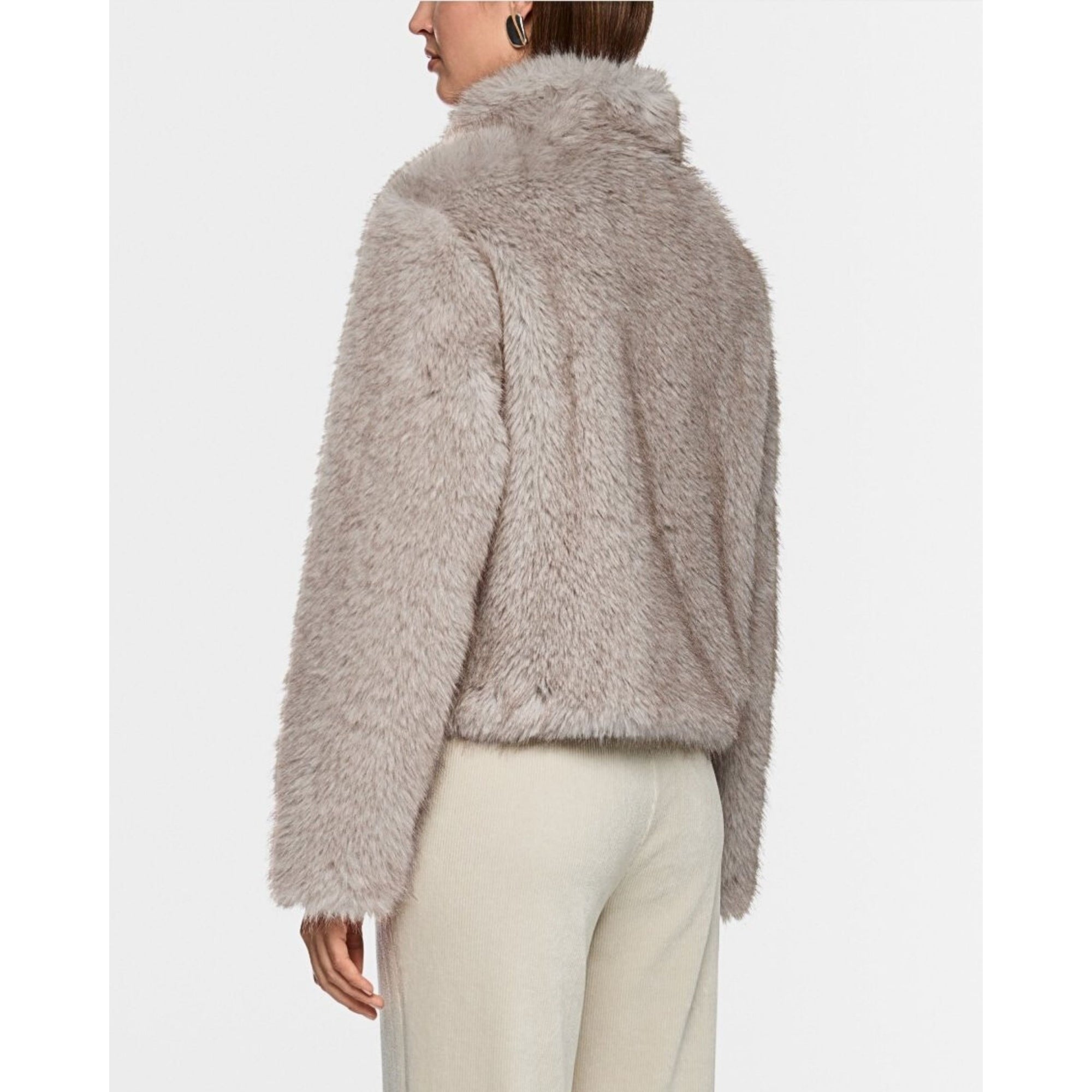 Marc Cain City Tour Faux Fur Jacket With High Collar Smoke
