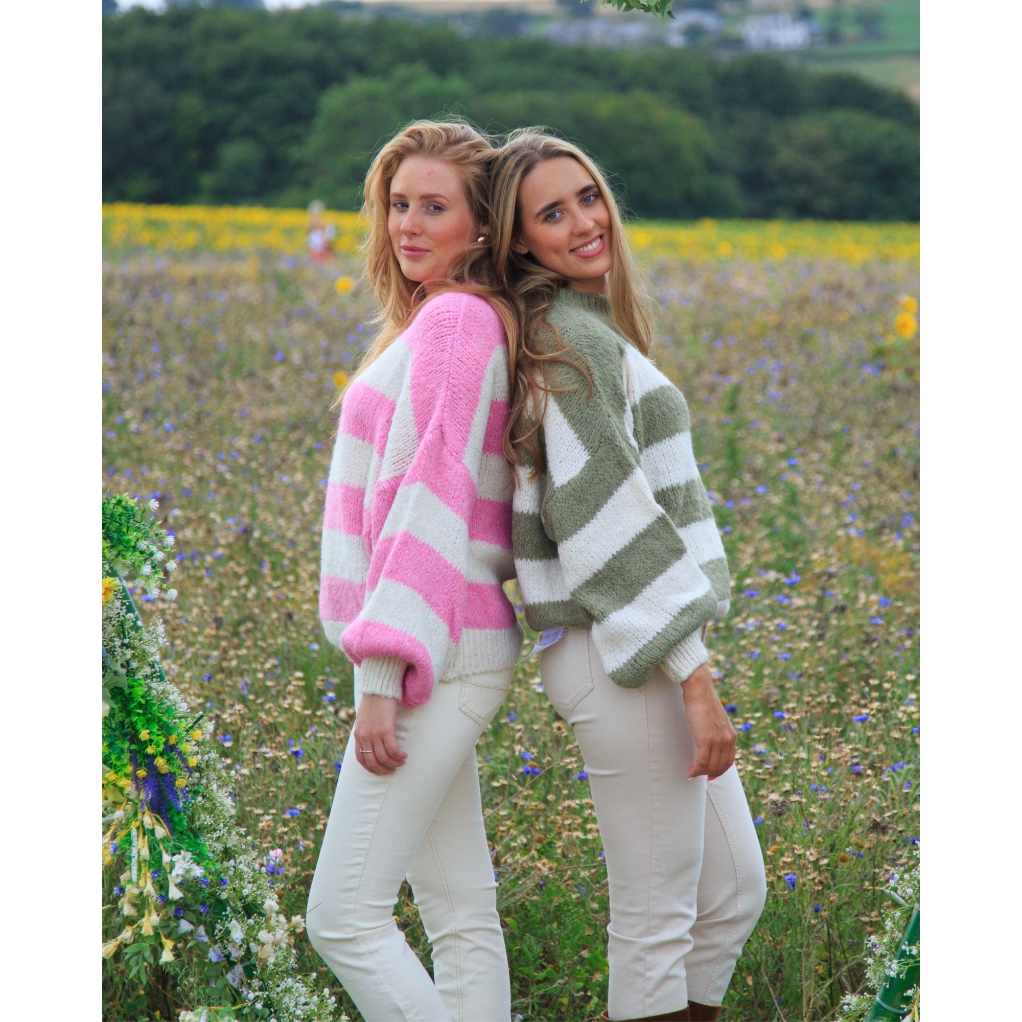 Kris Ana Soft Chunky Knit Oversized Stripe Jumper Pink/cream