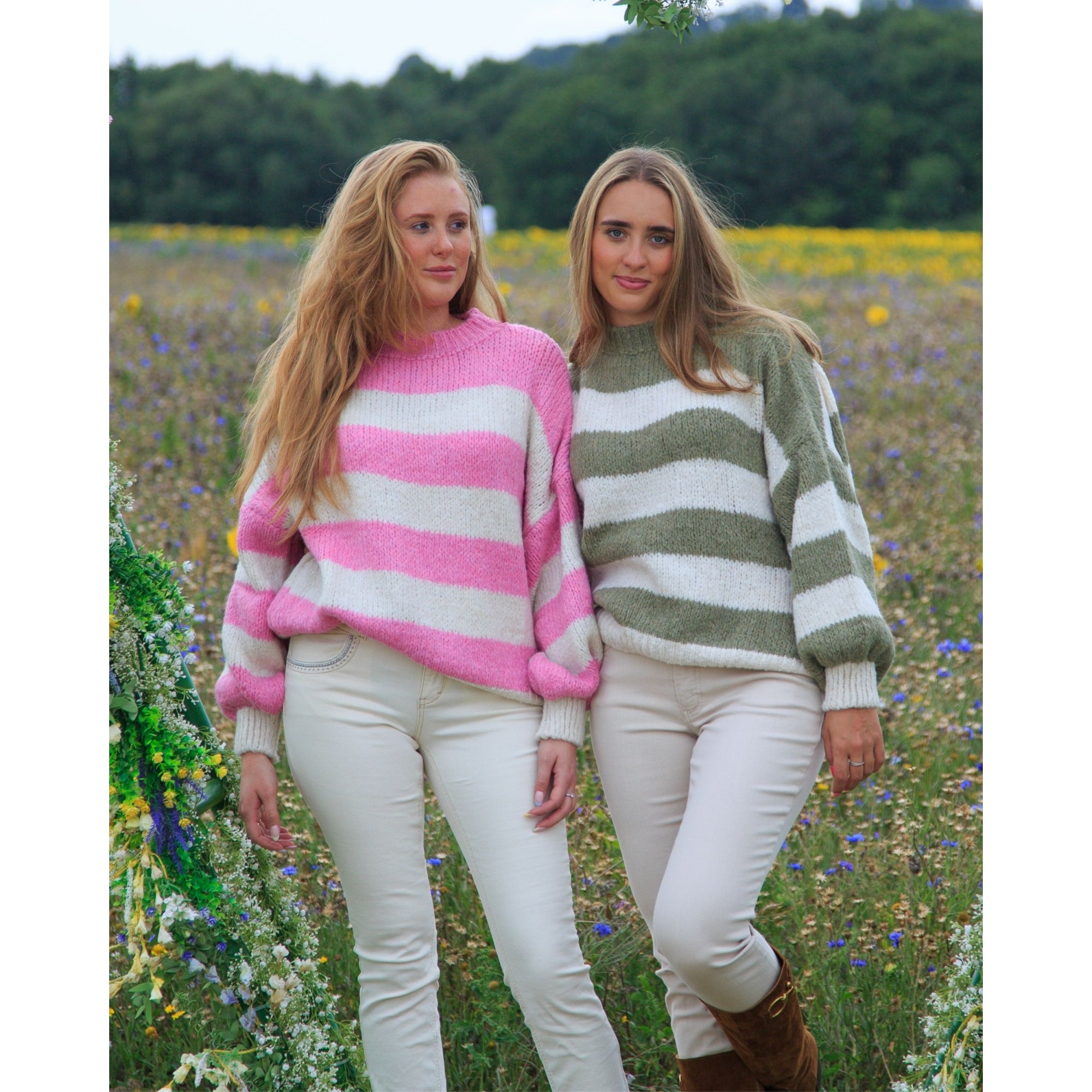 Kris Ana Soft Chunky Knit Oversized Stripe Jumper Pink/cream