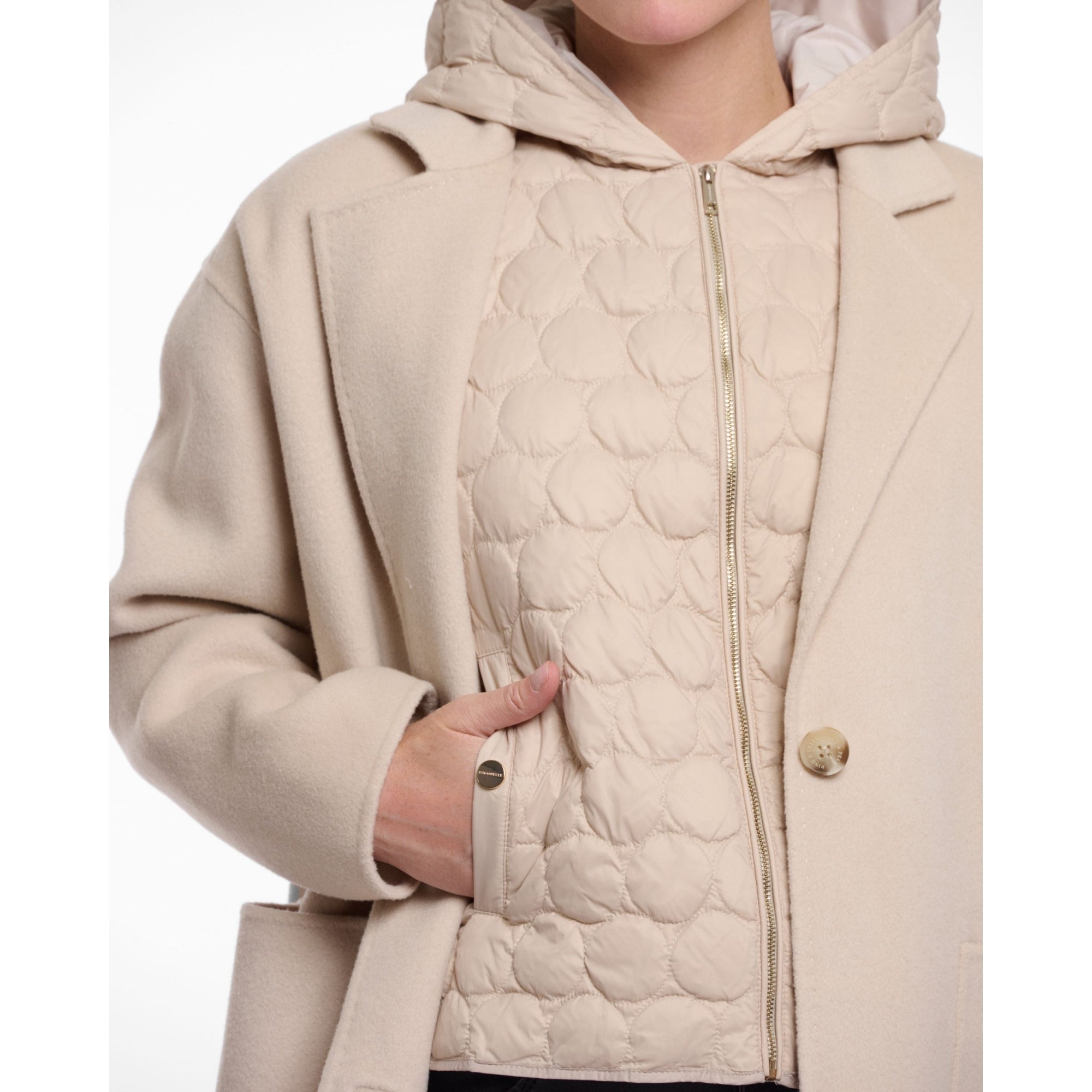 Rino & Pelle Femia Wool Coat With Quilted Gilet Insert Light Desert