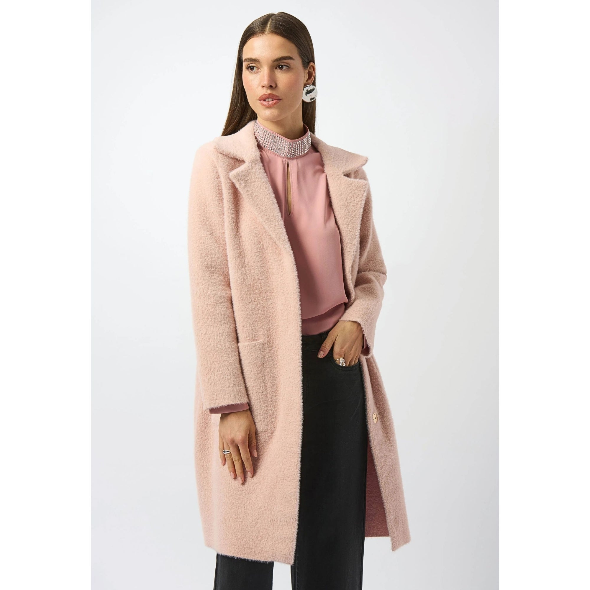 Joseph Ribkoff Coatigan With Faux Fur Collar And Cuff Dusty Pink 3647